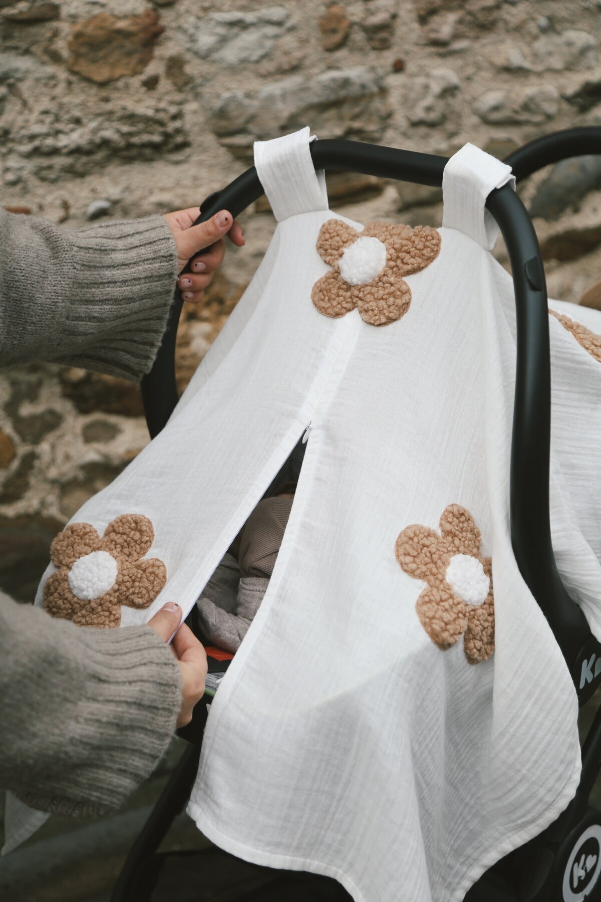 DERY BABY Teddy Papatya Fermuarlı 2 Kat Müslin Puset Örtüsü fotoğrafı 3 (önizleme)