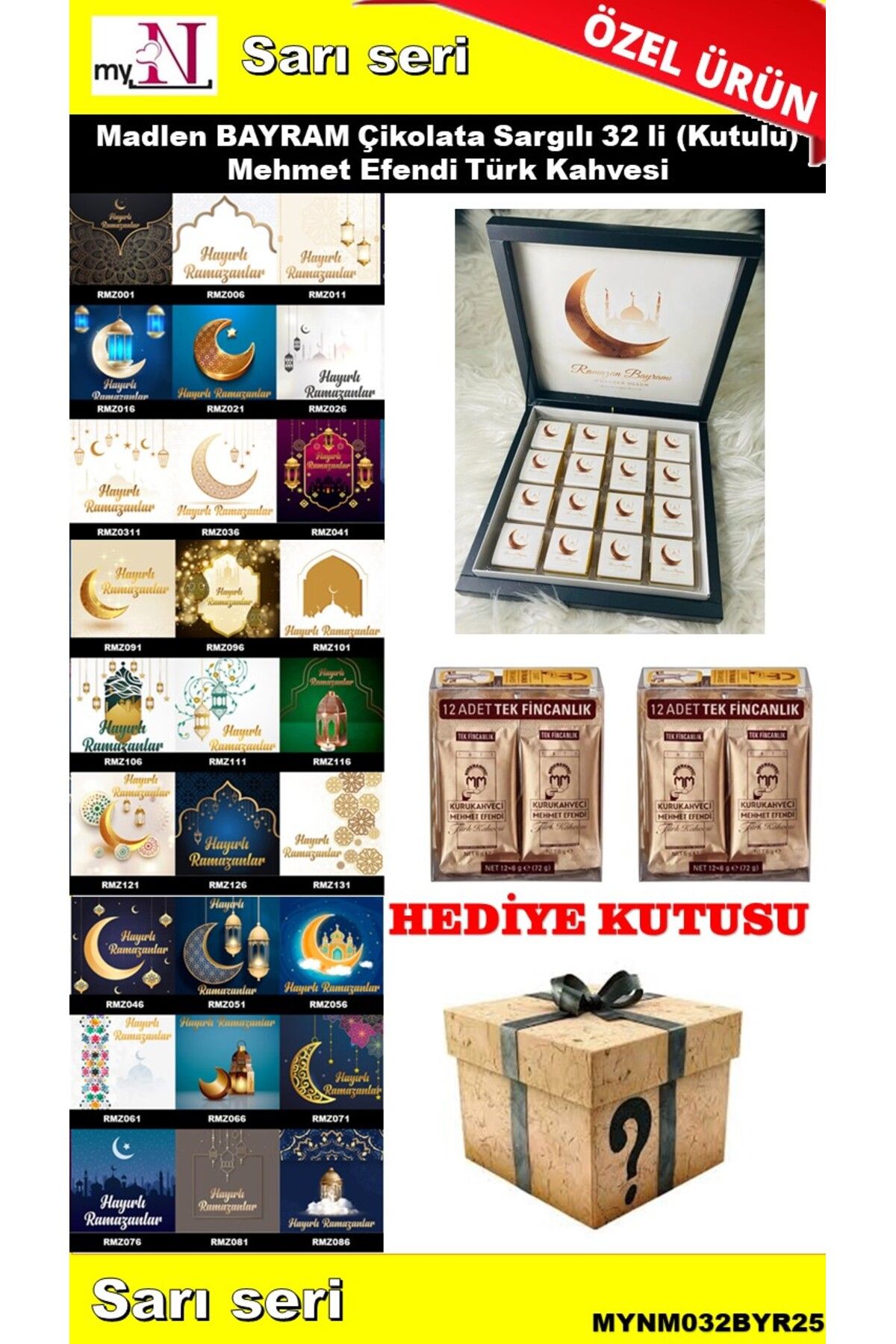 Flurose BAYRAM Çikolatası 32 li (Kutulu) Mehmet Efendi Türk Kahvesi HEDİYELİ SARI SERİ