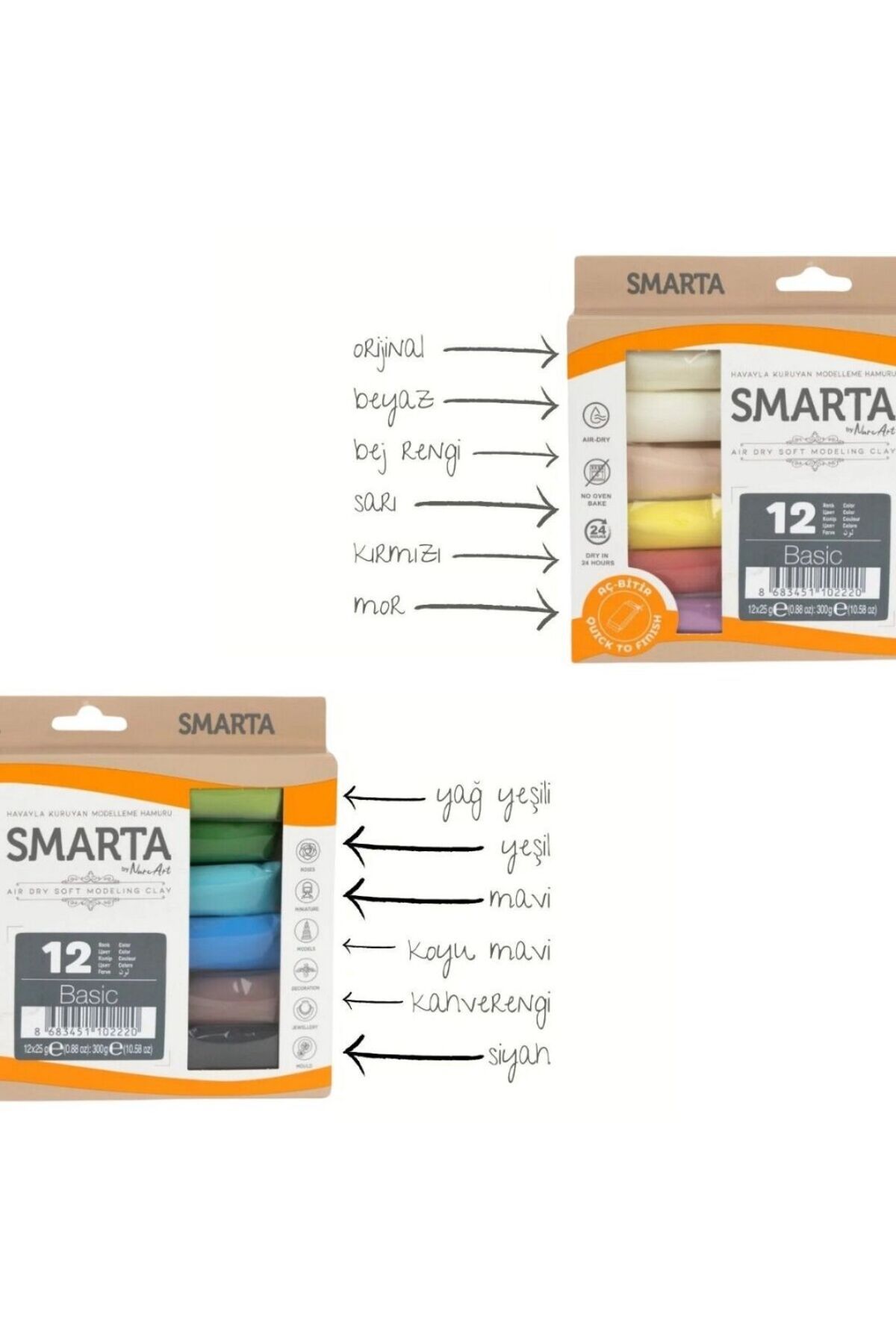 Smarta-Polymer Clay Air Dry Modeling Plasticine Basic Set 12X25Gr 5