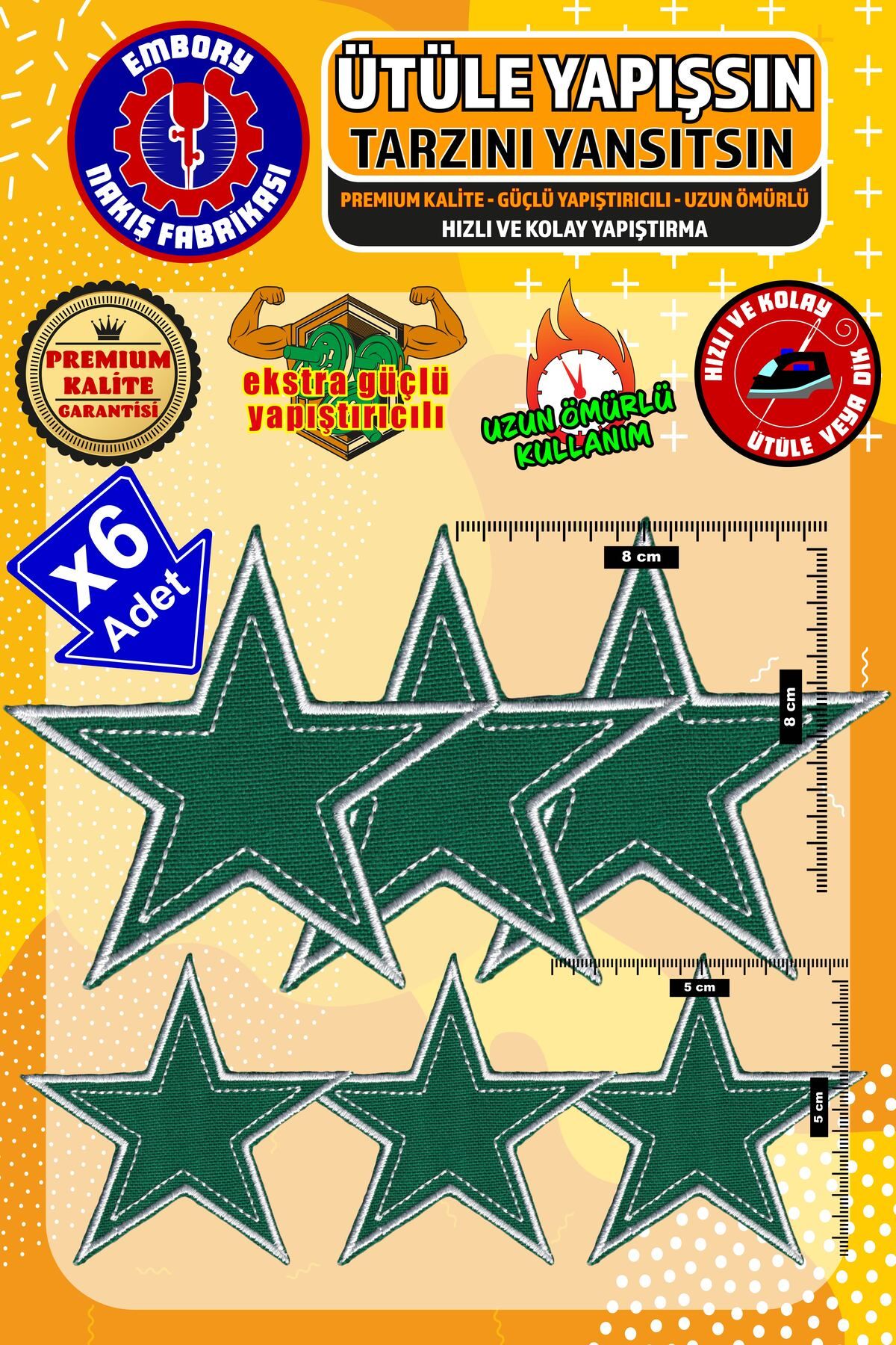 Embory-Patch de armă adeziv și patch de broderie, stea verde (6 buc.) aplicată cu fier de călcat 1