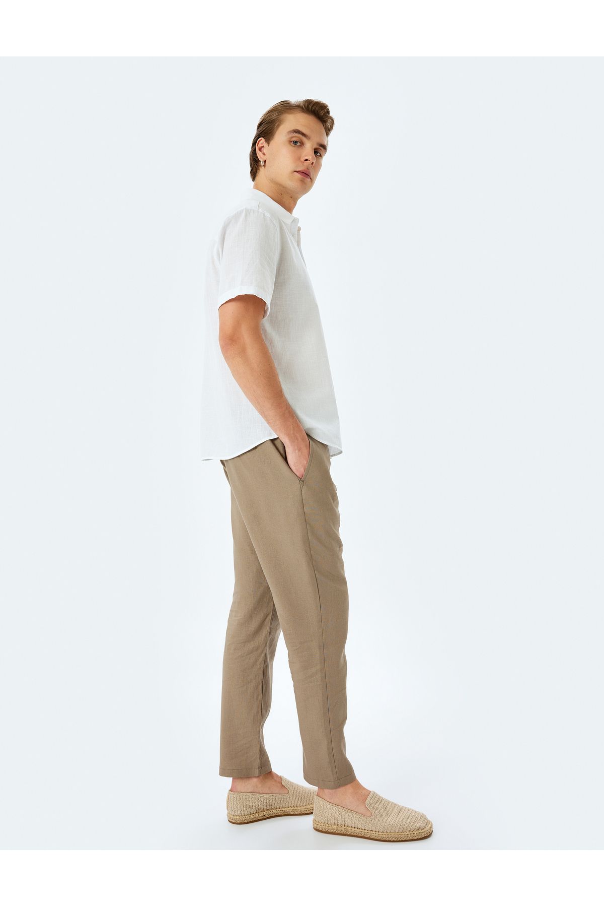 Koton Yeni Sezon Beli Bağcıklı Keten Viskon Karışımlı Yazlık Chino Pantolon