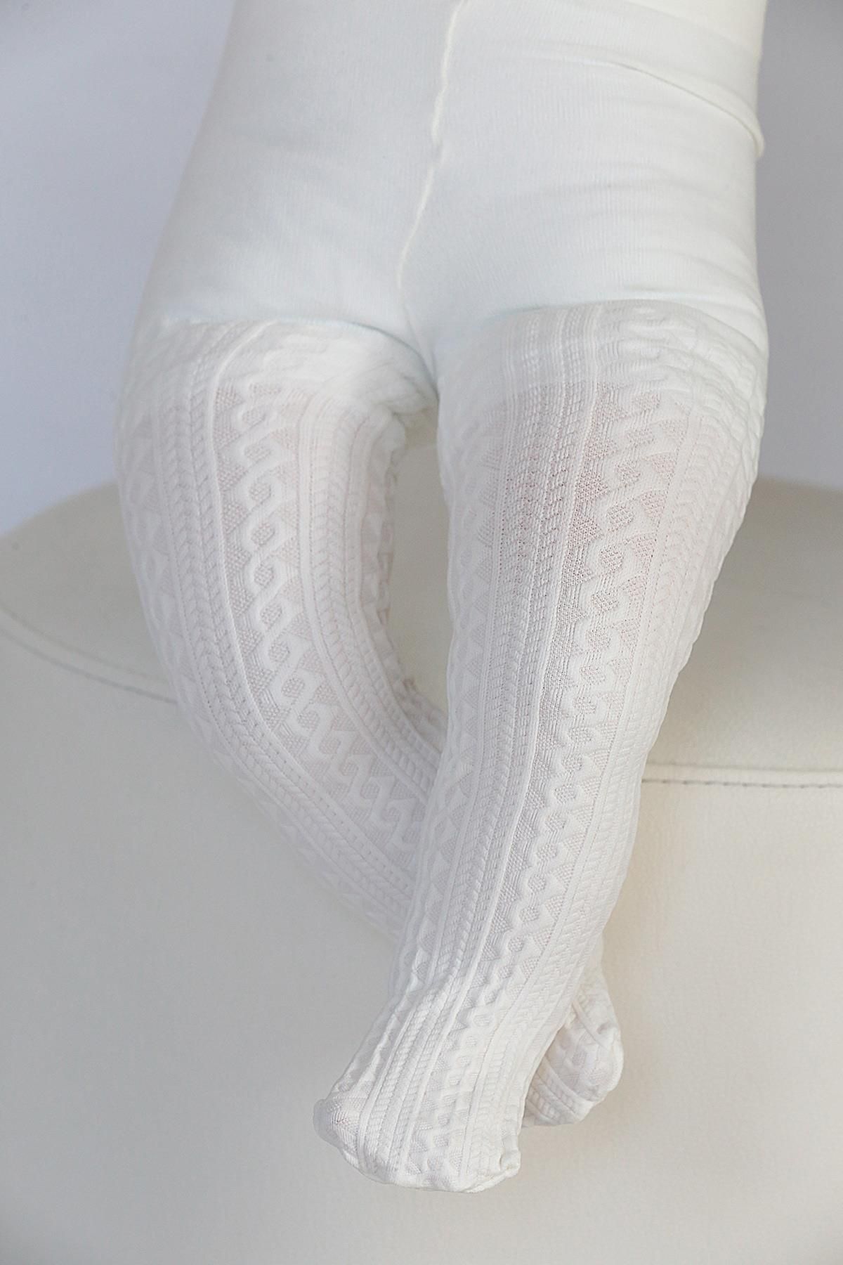 Daymod-Baby Benan Cream Color Self Patterned Thick Pantyhose 4