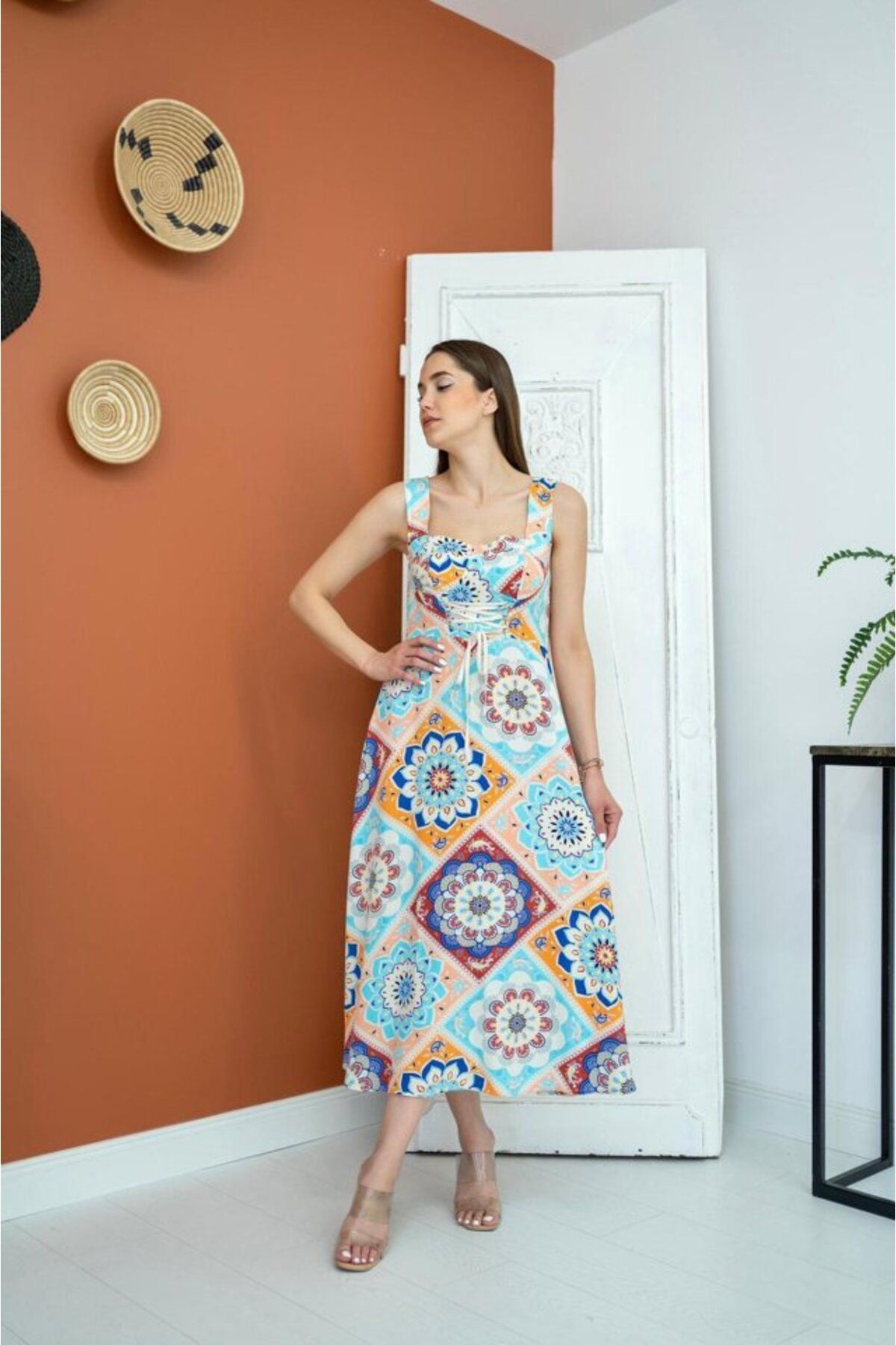 MRA Fashion Oranj Önü Bağcıklı Elbise