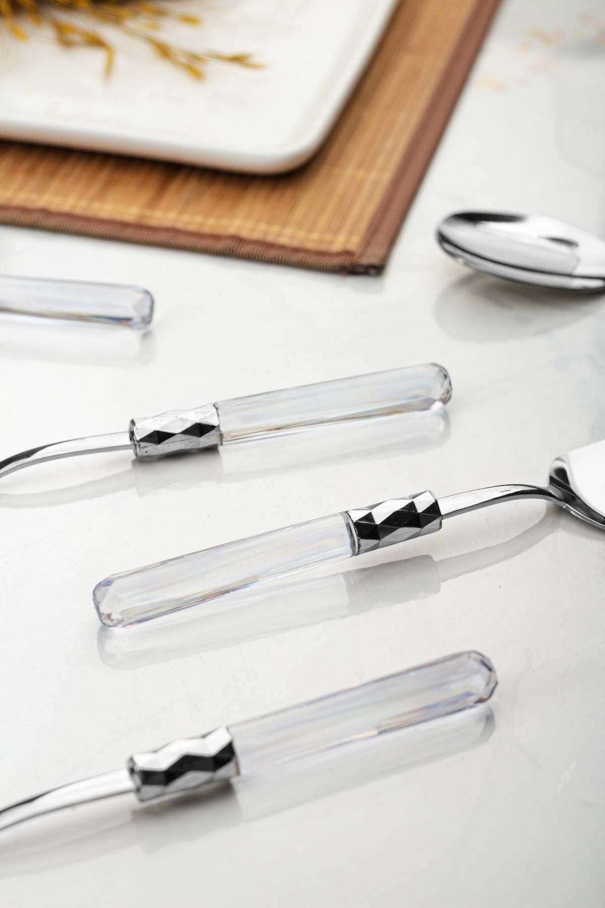 EWs-5 Piece Platinum Serving Set & Serving Presentation Set Transparent (Ladle / Colander / Spatula / Fork / Spoon) 4
