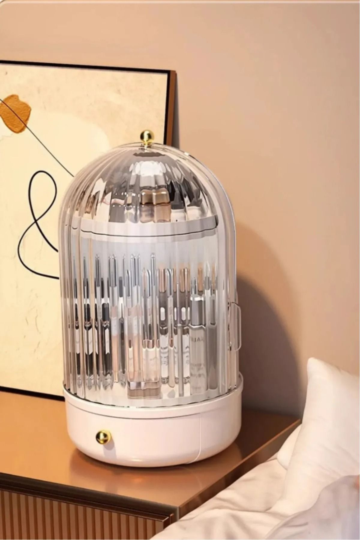 Bayev-Glow Display Case 360 Swivel Stand Drawers Shelf with Chamber Makeup Cosmetic Organizer 5