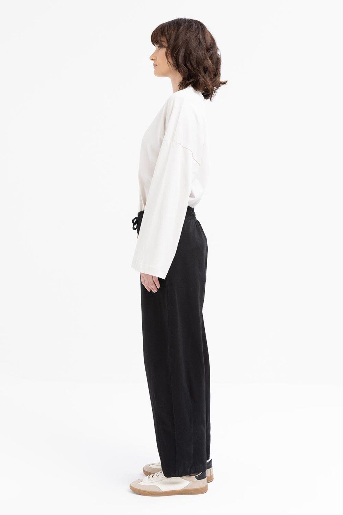 ALLDAY-Black-Waist Elastic Slouchy Trousers 3