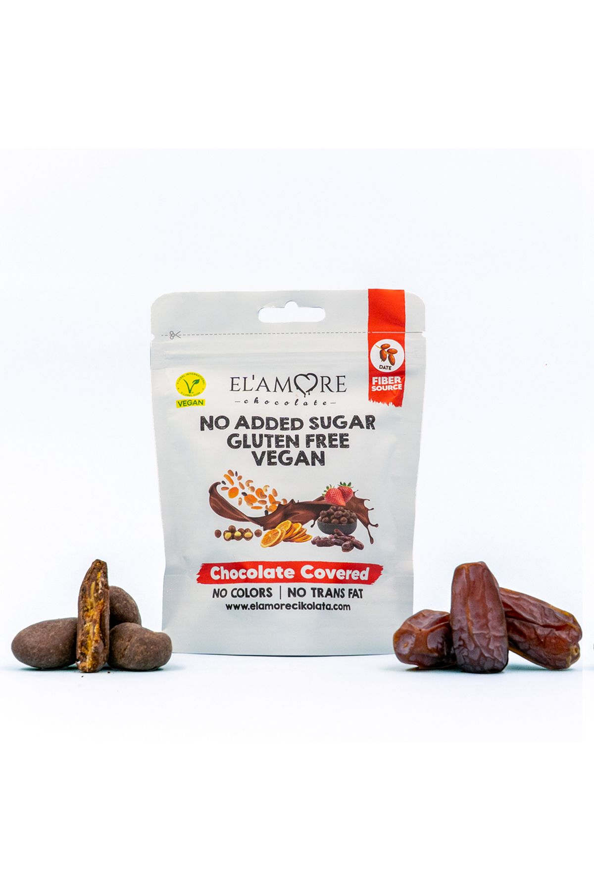 Elamore Şeker İlavesiz, Glütensiz, Vegan Hurmalı Bitter Çikolata - Doypack 50 gr