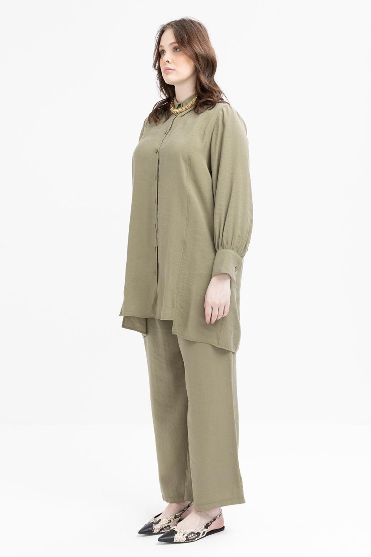 ALLDAY-Khaki-Slit Detailed Large Size Modal Trousers Suit 2