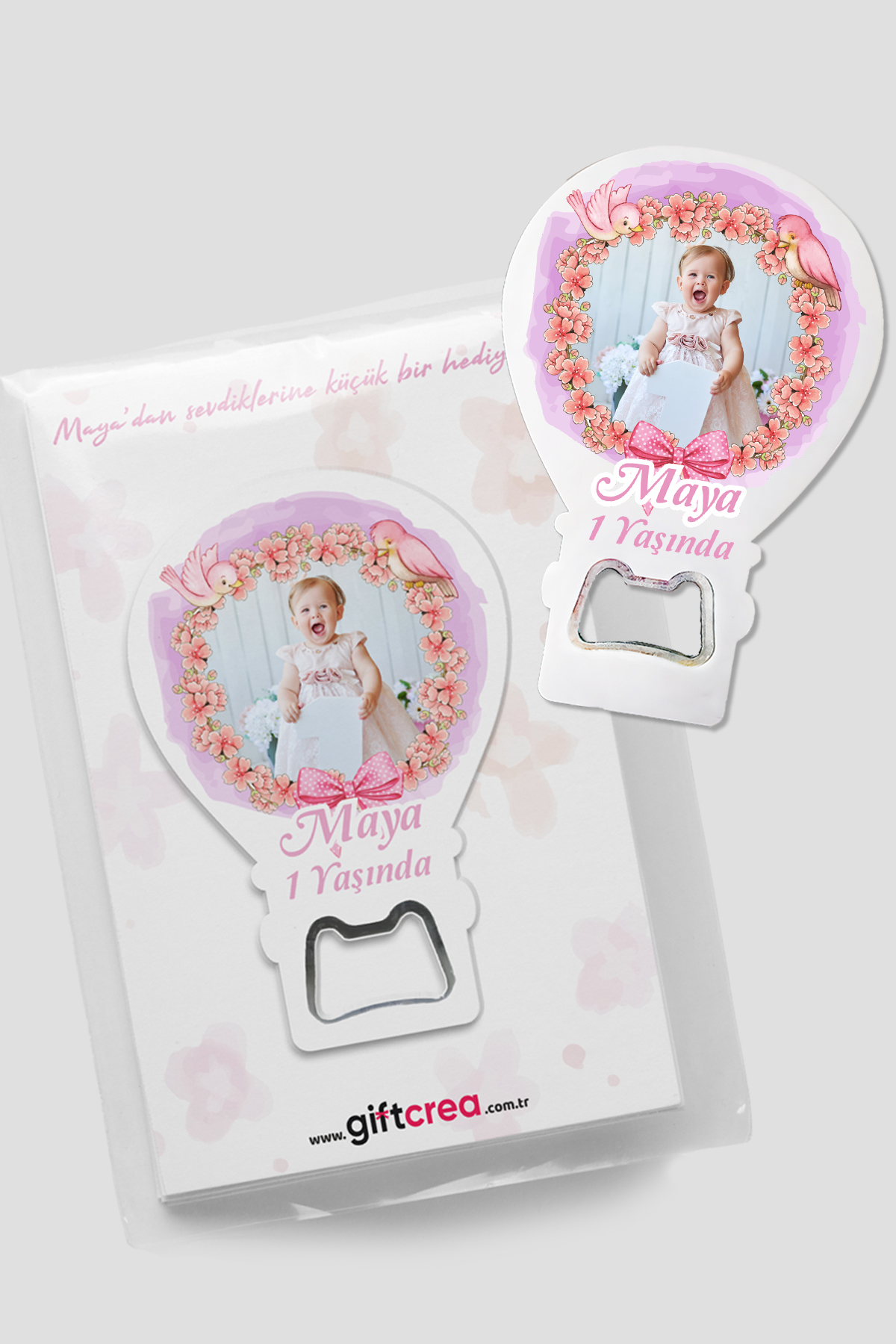 giftcrea Kişiye Özel Fotoğraf Baskılı ve  Açacaklı Balon Magnet – Yeni Doğan , 6 Ay , 1yaş Bebek Hediyesi fotoğrafı 4 (önizleme)