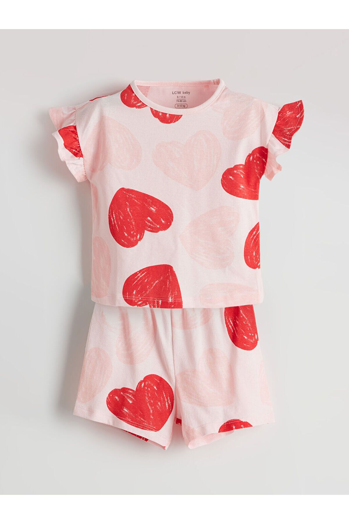 LC Waikiki Kalp Baskılı Kız Bebek Şortlu Pijama Takım
