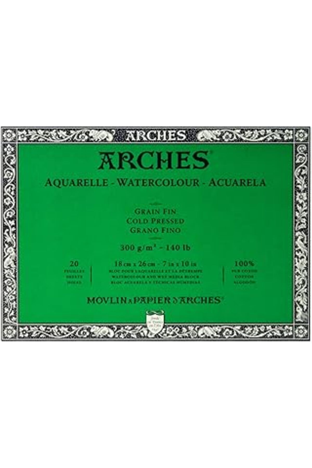 ebadi Arches 1795058 Bloklu Sulu Boya Kağıdı (18 X 26 Cm, 4 Tarafı Yapıştırılmış, 300 G/M² Ince Taikli