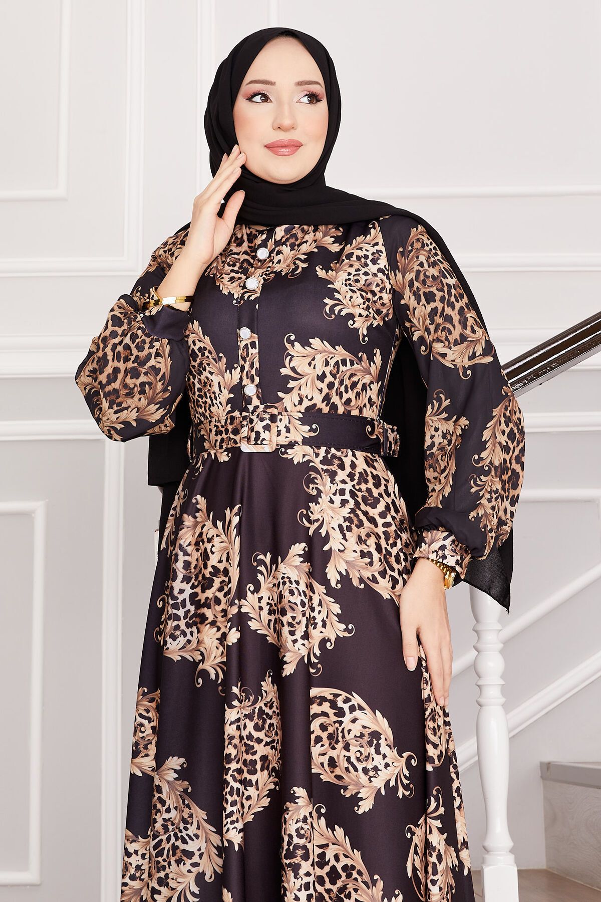 EBRUTESETTÜR-Leopard Detailed Hijab Dress 2