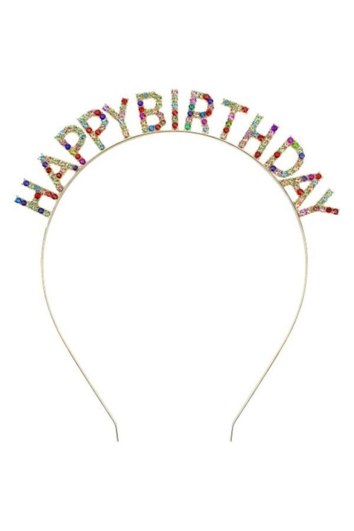 feifei Renkli Kristal Taşlı Lüks Happy Birthday Taçı