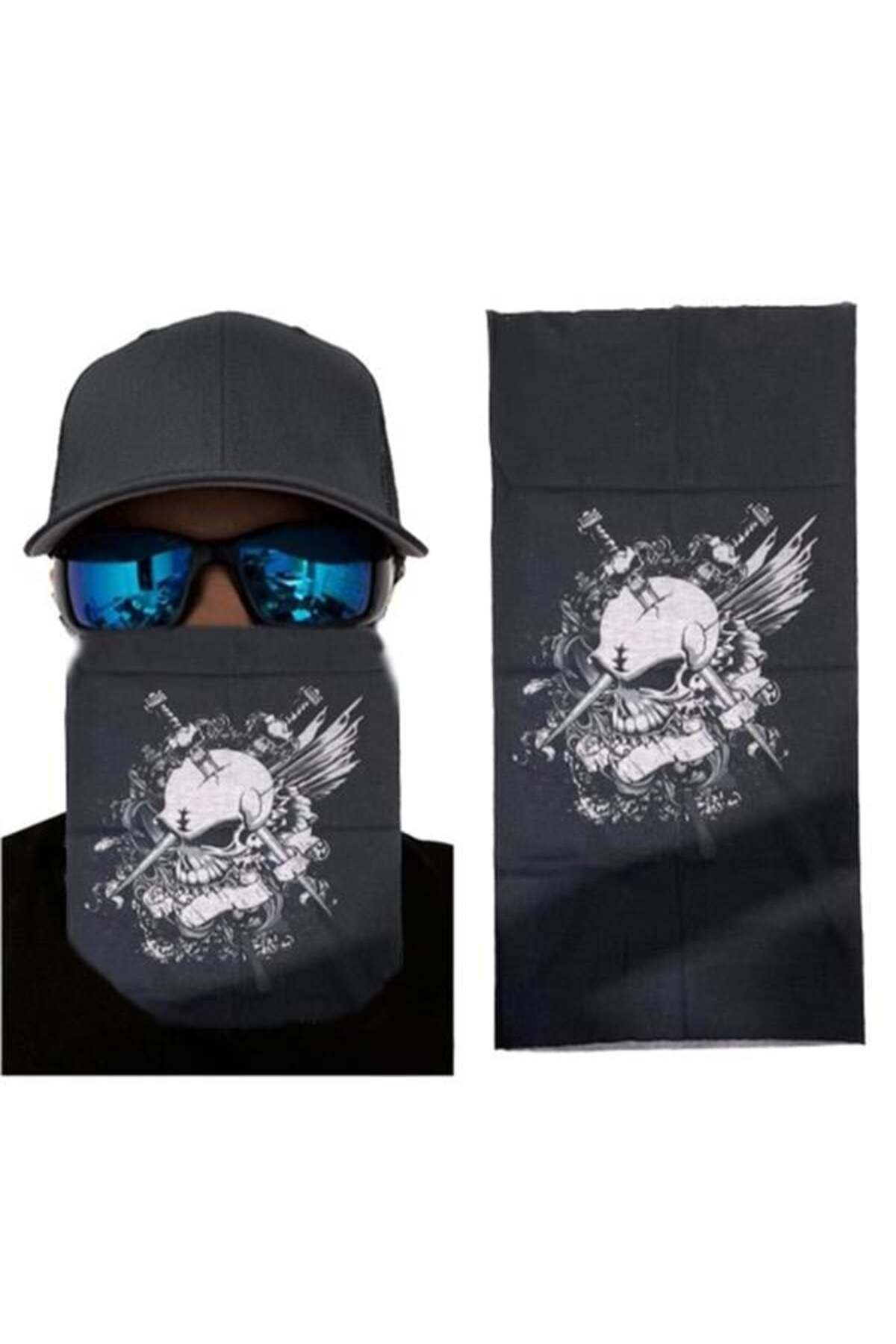 feifei Siyah Beyaz Kafatası Baskılı Buff Bandana 25X48 Cm