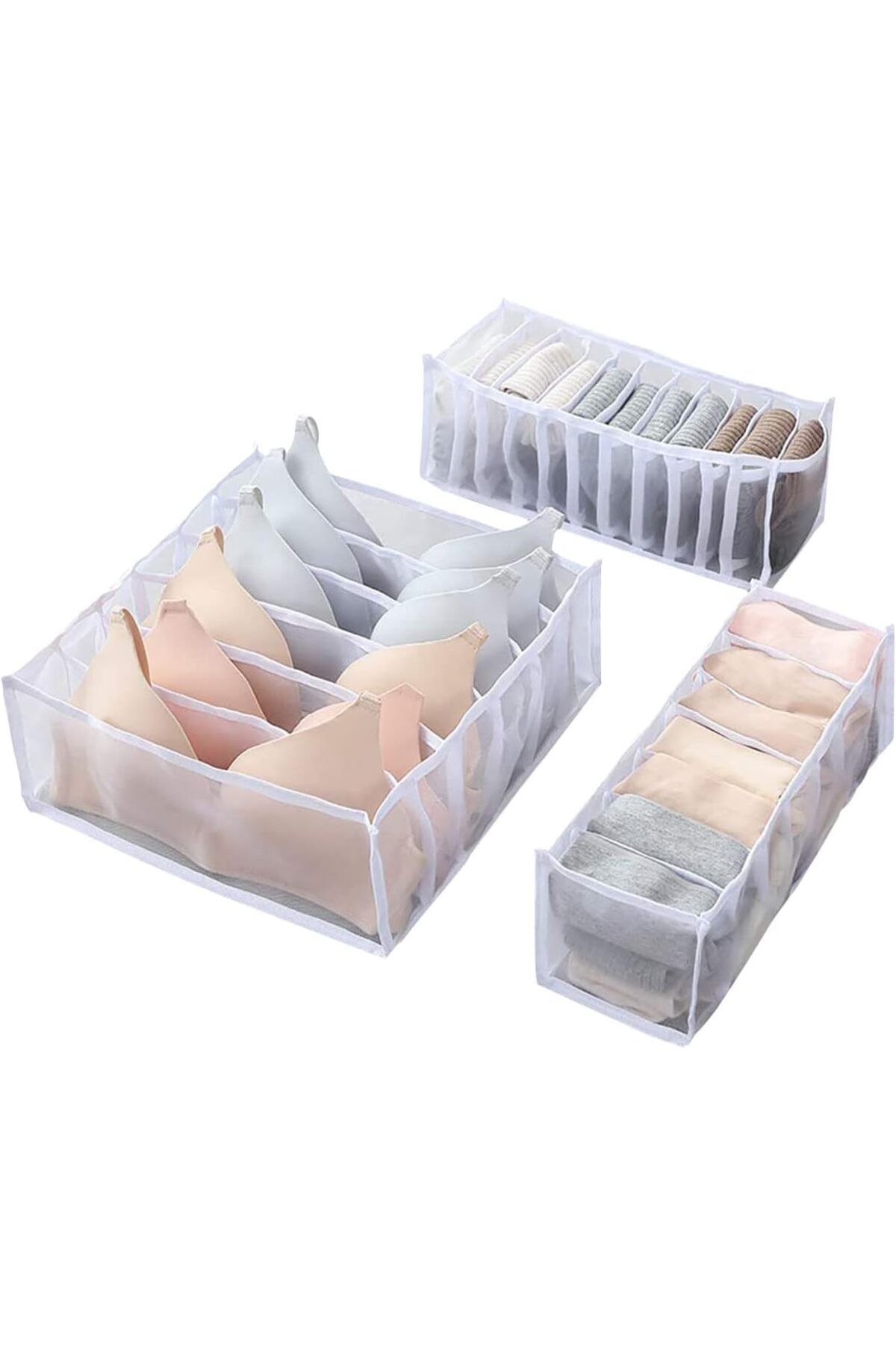 COOYA-3pcs Set Boxes for Arranging Drawers for Dnderwear, Clothes and Socks with A Large Capacity in White 1