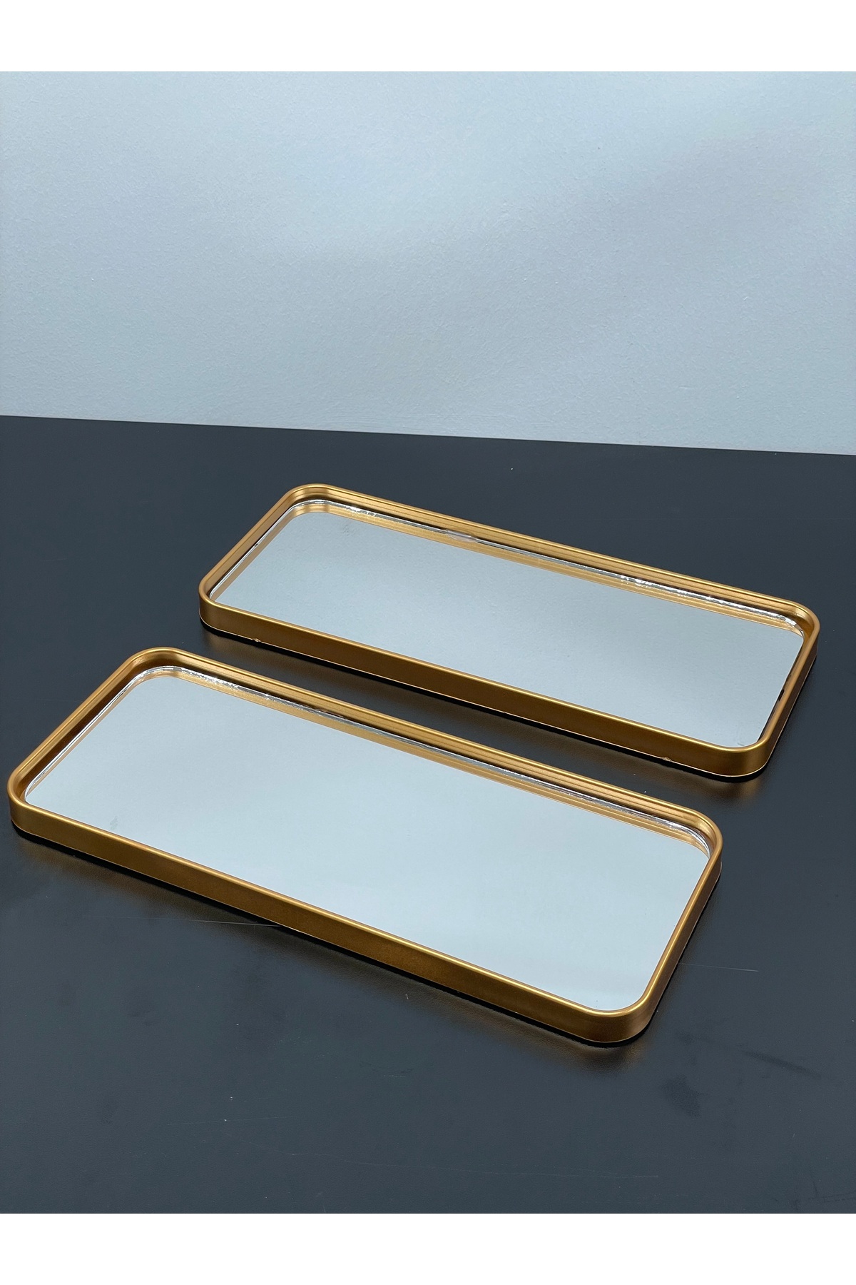 YzHome 2 Kişilik Aynalı Gold Sunum Servis Tepsisi Tepsi Dekoratif Ayna ...