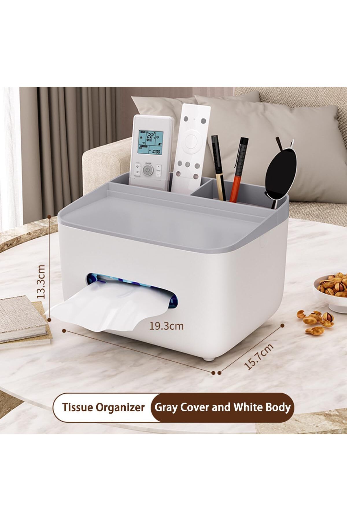 COOYA-Multifunctional Tissue Storage Box,Home Rectangular Tissue Container with Remote Control Holder 3