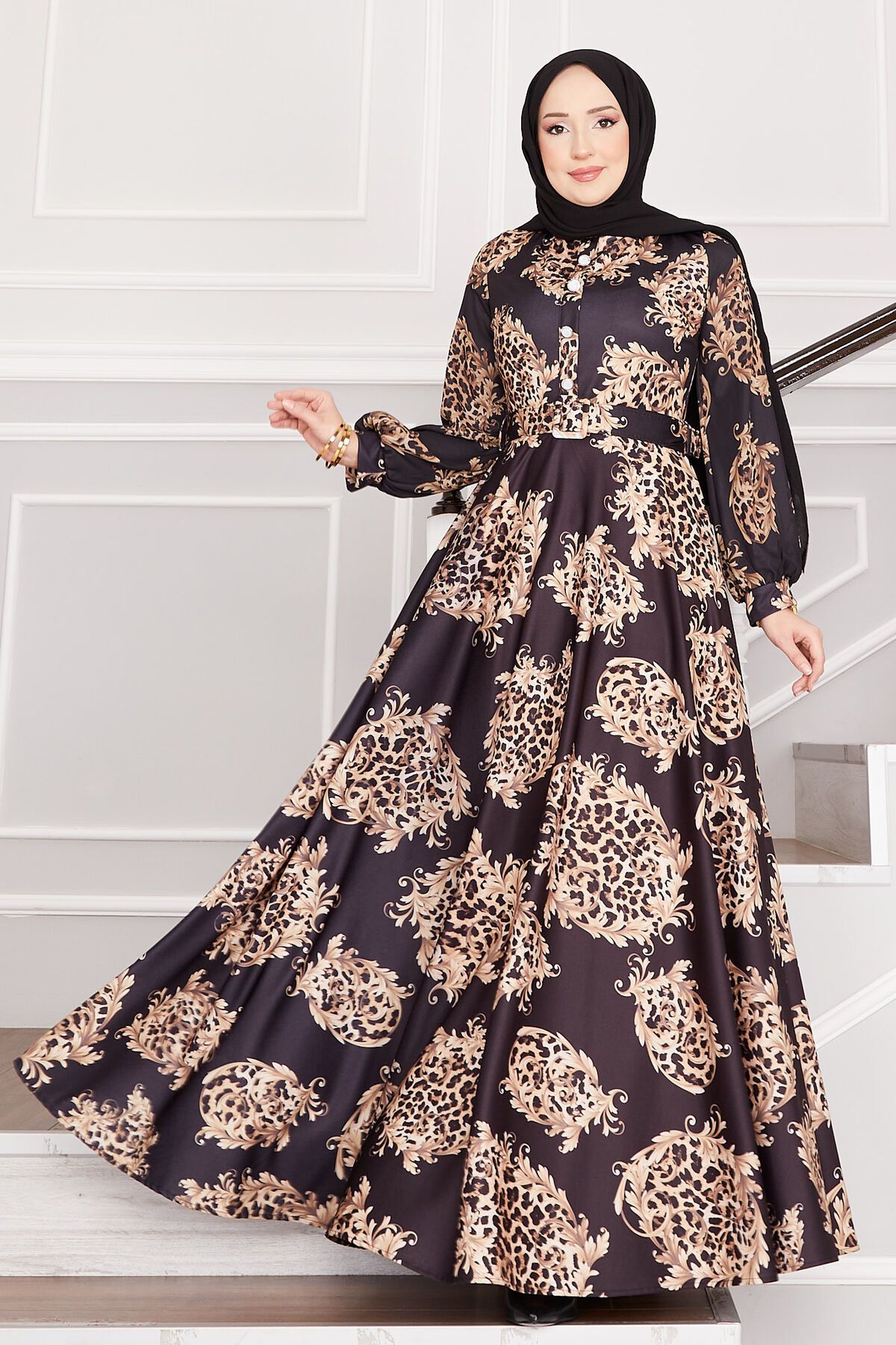 EBRUTESETTÜR-Leopard Detailed Hijab Dress 1