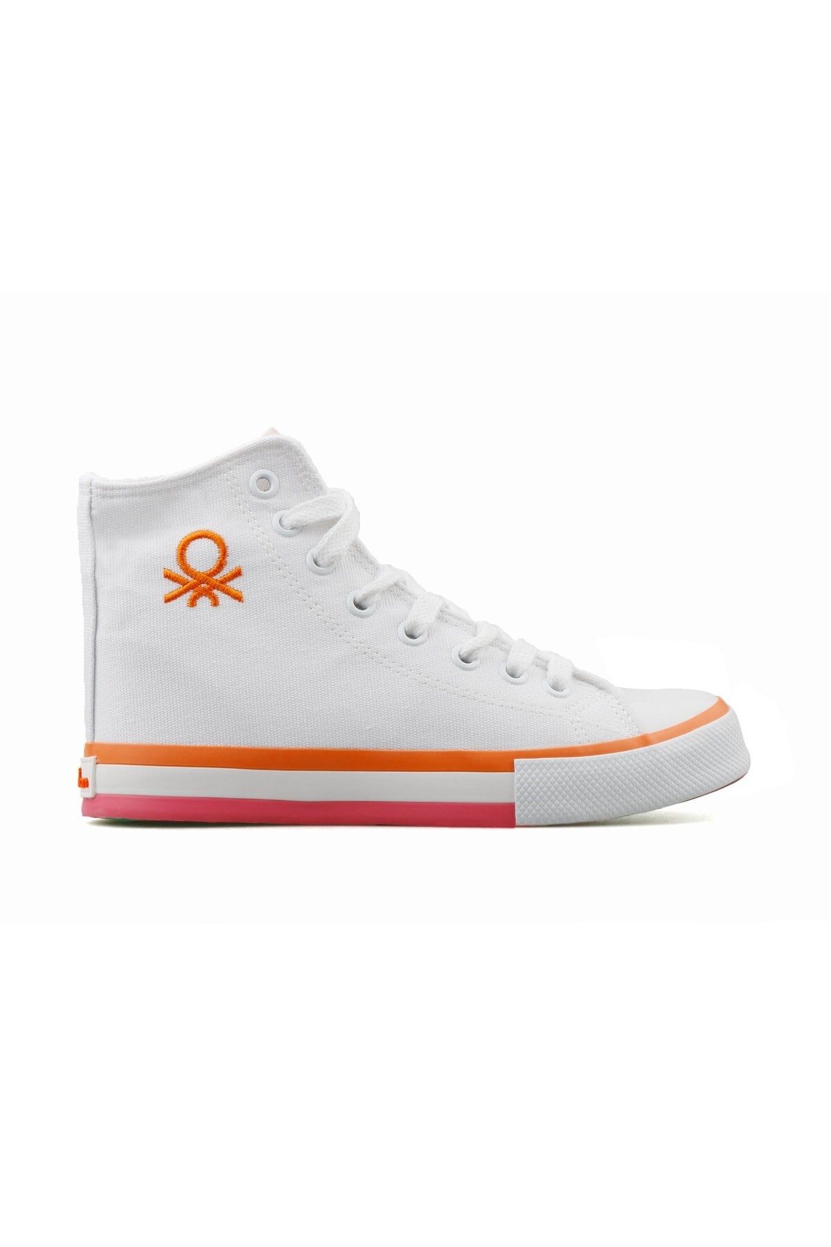 Benetton Günlük Bilek Boy Canvas Bağcıklı Spor Ayakkabı Beyaz Turuncu Sneaker