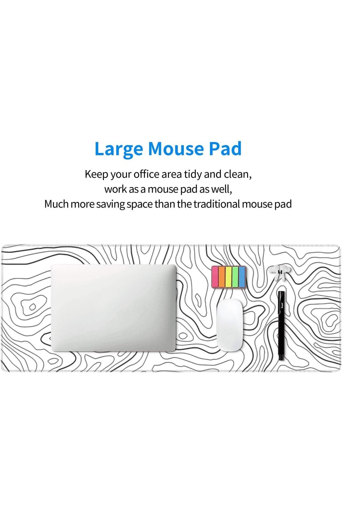 erorex-80 * 30 Cm Large Gaming Mouse Pad With Stitched Edges Minimalist Topographic Map Desk Mat Extended 3