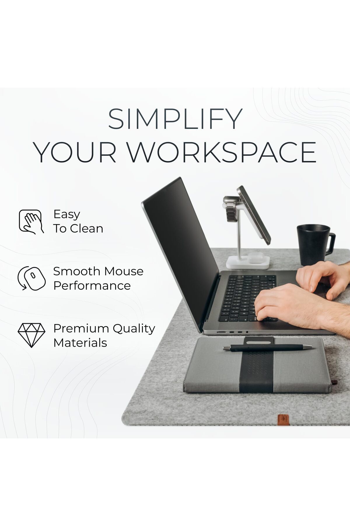 erorex-Large Felt Desk Mat Marle 35 X 17 Inch Full Desk Keyboard Mat Computer Desk Mat For Keyboard And 6