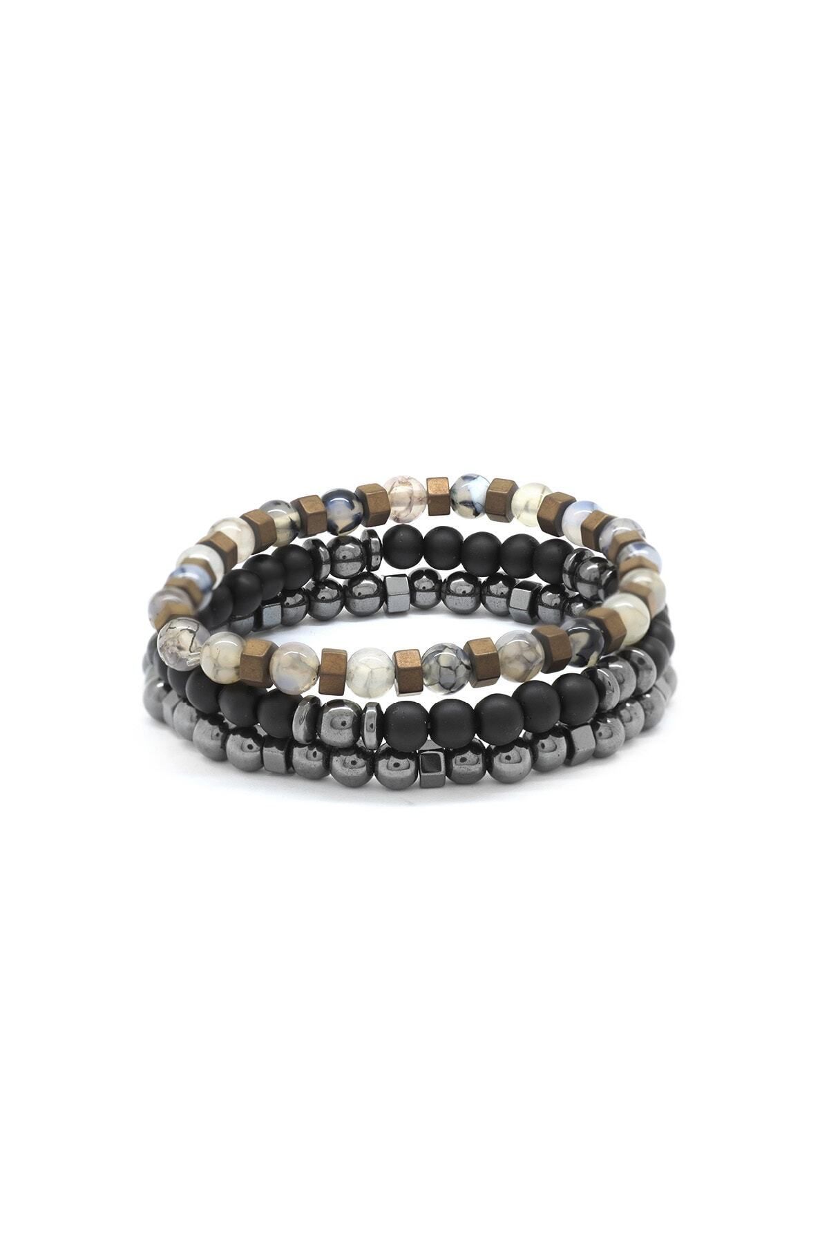 Tesbihane-Black Hematite and Onyx Bracelet Sphere Cut Natural Stone Bracelet - 104000540 3