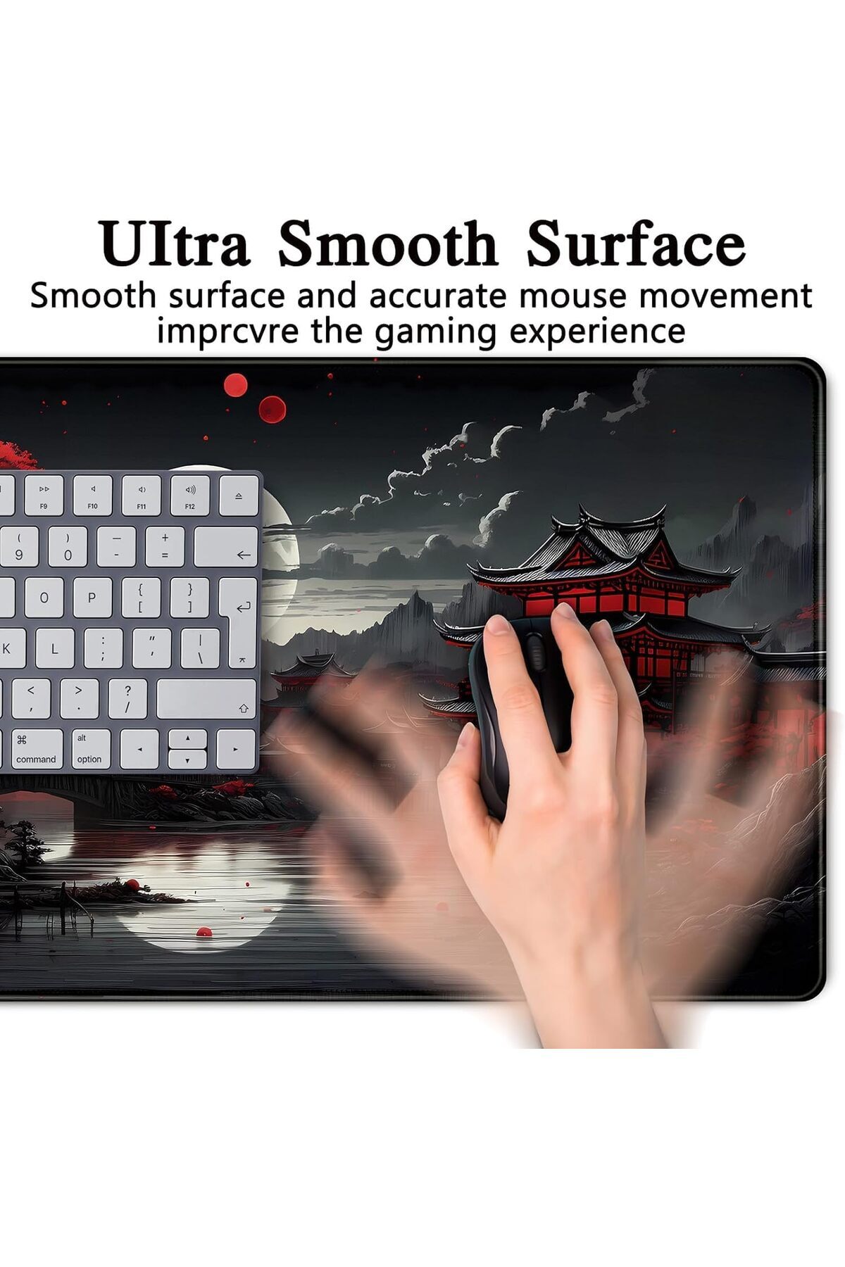 erorex-حصيرة مكتب يابانية Riverside Full Moon Desk Pad أسود أحمر كبير ماوس لوحة ماوس ألعاب ممتدة 5