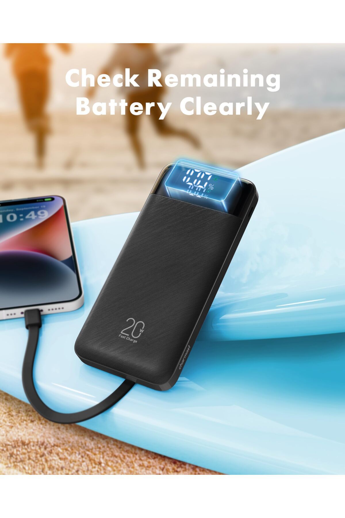 erorex-بنك طاقة مع كابلات مدمجة، حزمة بطارية USB C سعة 20000 مللي أمبير/ساعة، 5 مخرجات، 4 مدخلات، مع شاشة LED 7