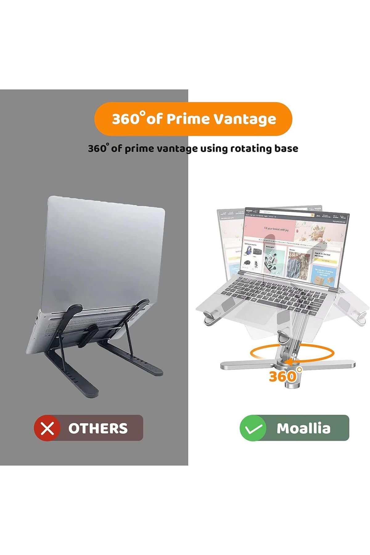 erorex-Laptop Stand With 360 Rotating Base Computer Notebook Laptop Riser Metal Holder For Desk 4