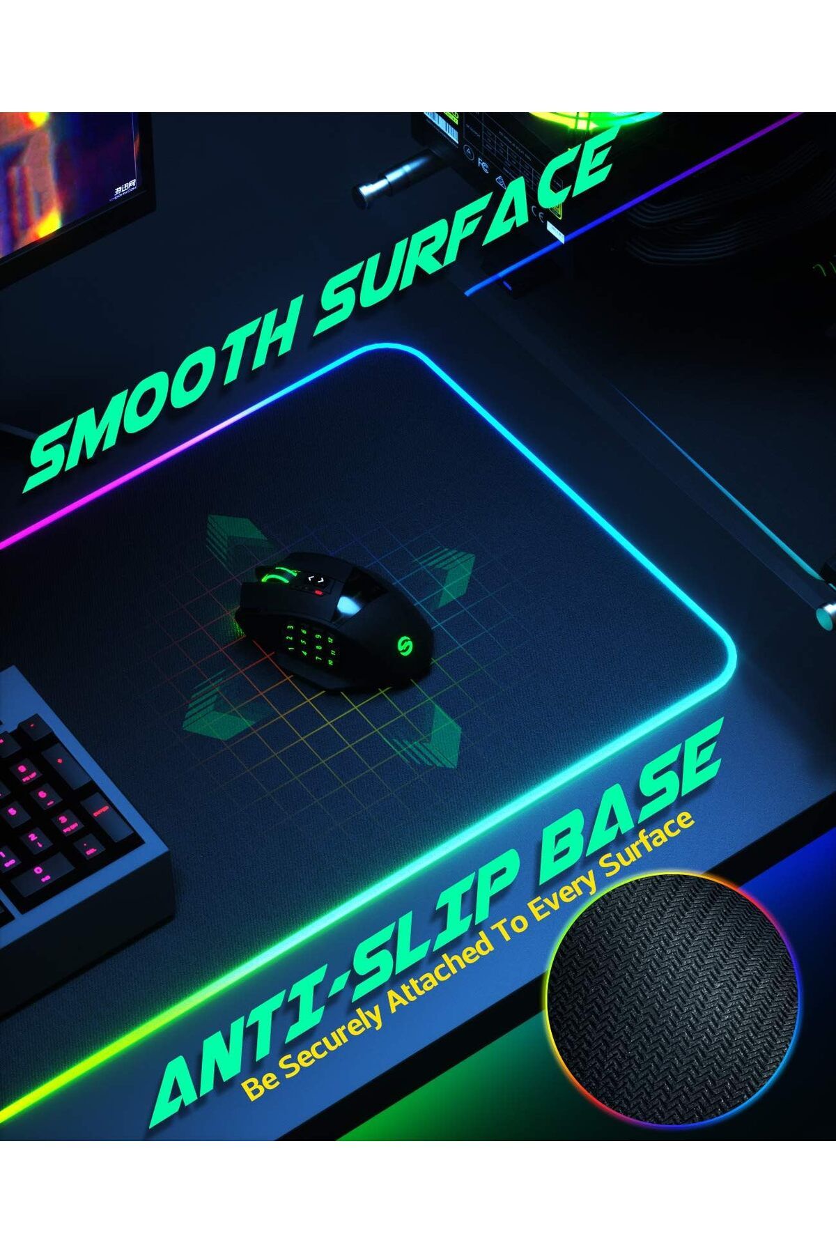 erorex-لوحة ماوس ألعاب RGB كبيرة وناعمة ممتدة مزودة بإضاءة LED مع 14 وضع إضاءة ومستويين من السطوع 3