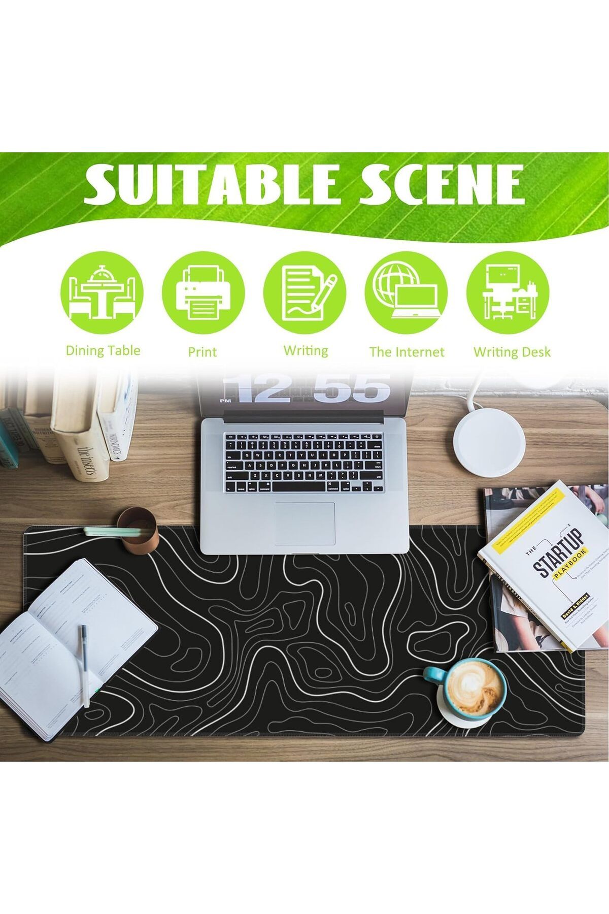 erorex-Super Smooth Fabric Minimalist Desk Mat Topographic Pattern Gaming Mouse Pad Large Desk Pad With 3