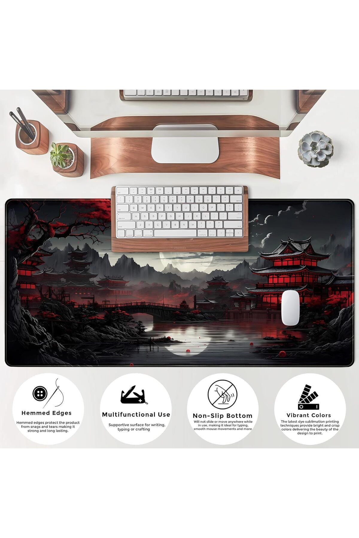 erorex-حصيرة مكتب يابانية Riverside Full Moon Desk Pad أسود أحمر كبير ماوس لوحة ماوس ألعاب ممتدة 4