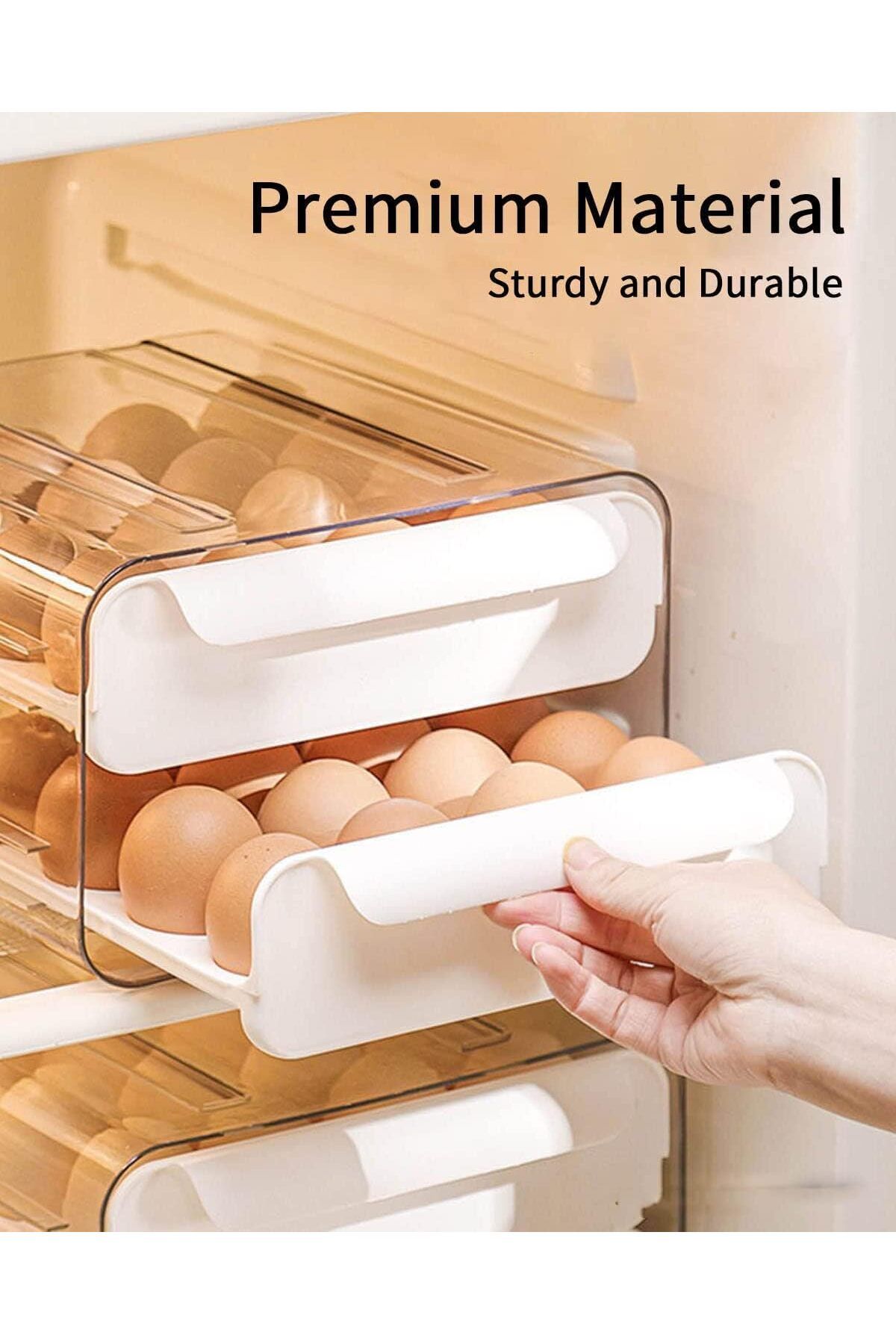 COOYA-Refrigerator Large Capacity Egg Holder,Fresh Egg Storage Container,Stackable Organizer with Handle 4