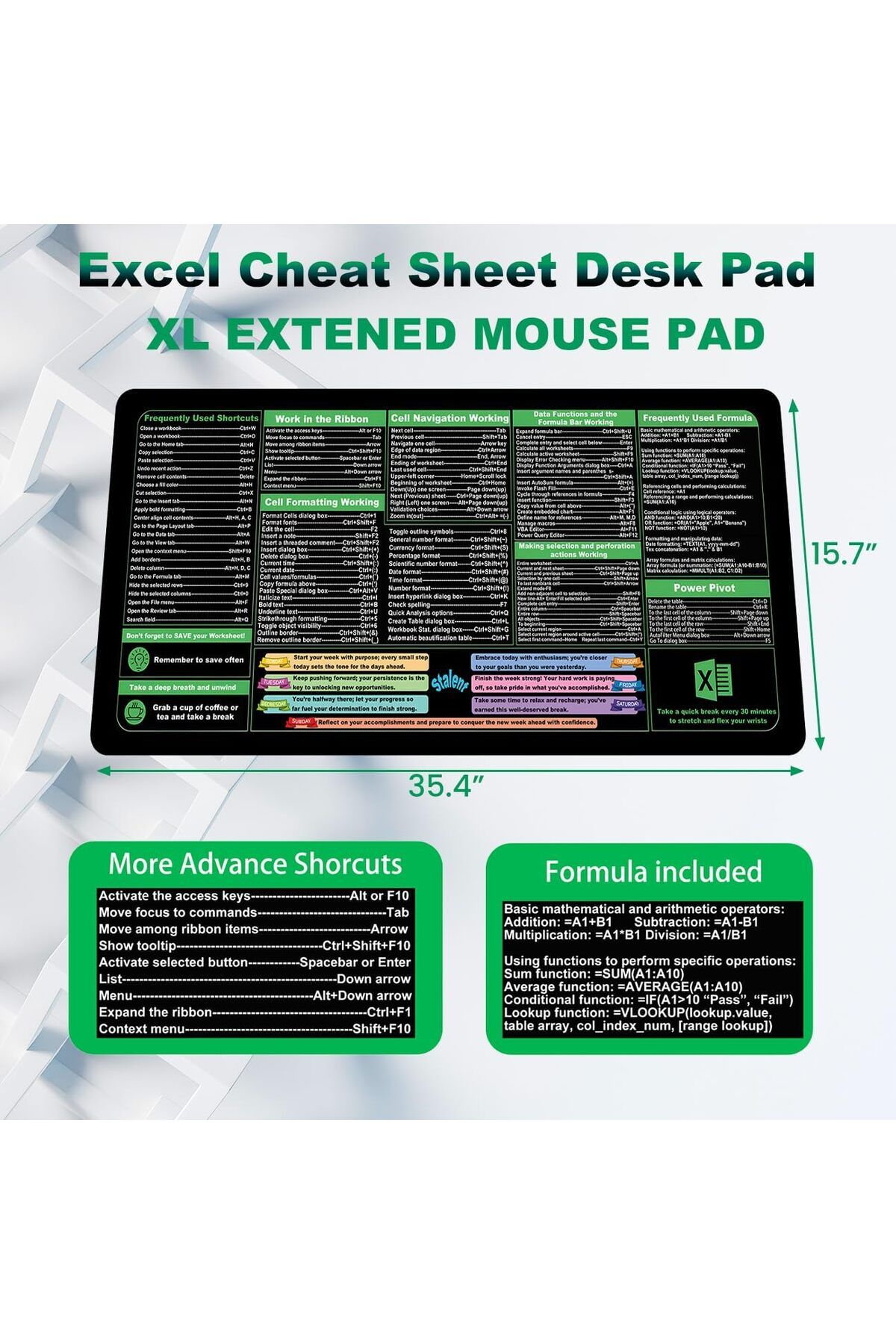 erorex-Excel Shortcuts Mouse Pad 35.4 Inch X15.7 Inch Keyboard Shortcut Mousepad Xxl Extended Office Desk 3