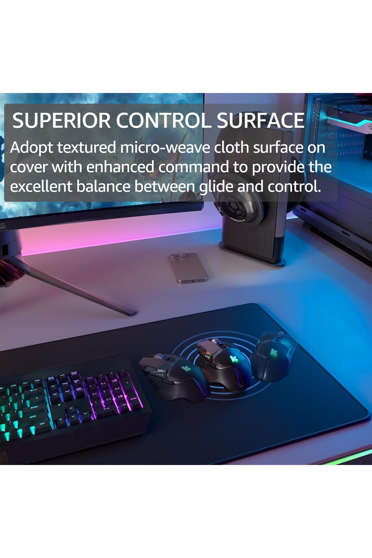 erorex-Large Gaming Mouse Pad With Superior Micro Weave Cloth Extended Desk Mousepad With Stitched Edges 2