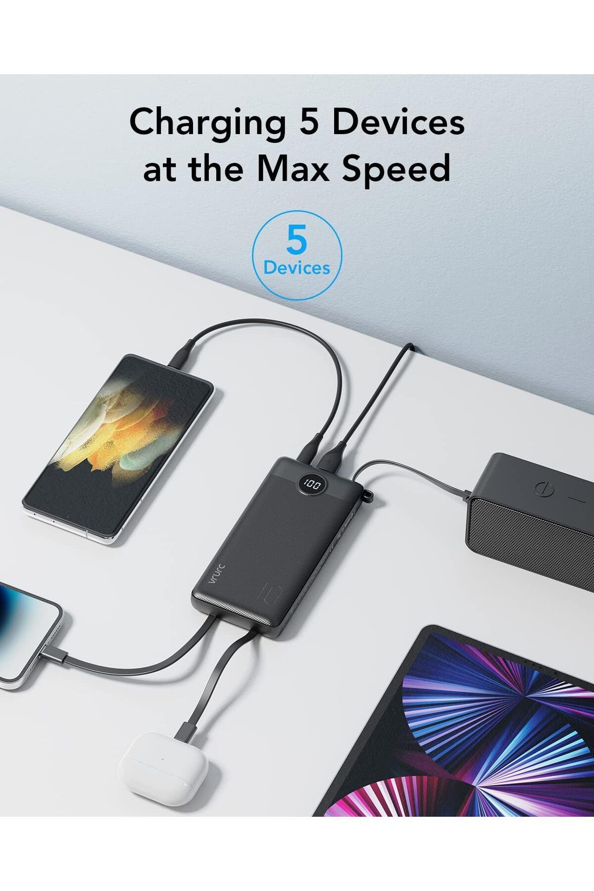 erorex-بنك طاقة 10000 مللي أمبير مع كابلات مدمجة وشاحن محمول USB C 5 مخرج ومدخلين وشاشة LED 3