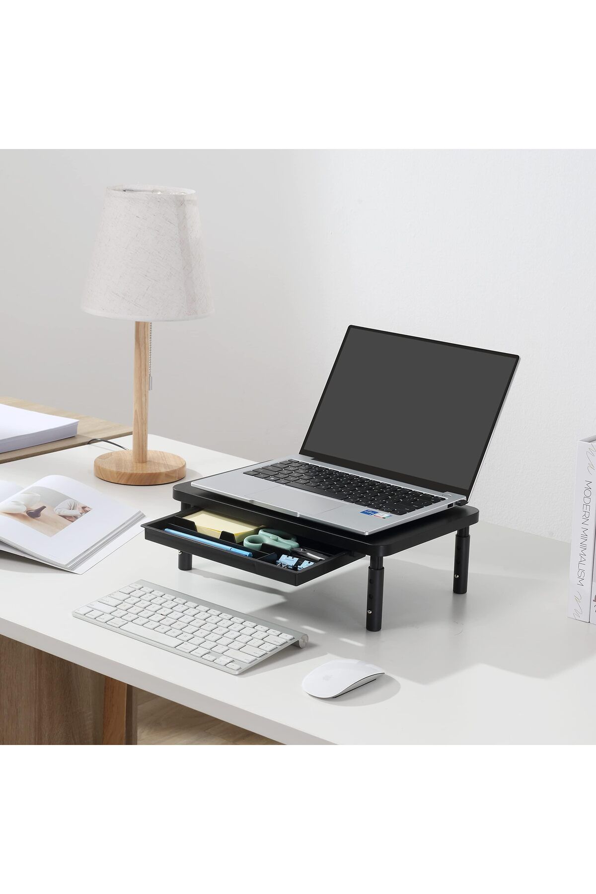 erorex-Monitor Stand Riser 3 Height Adjustable Monitor Stand With Storage Drawer For Desk Wood Desk 2