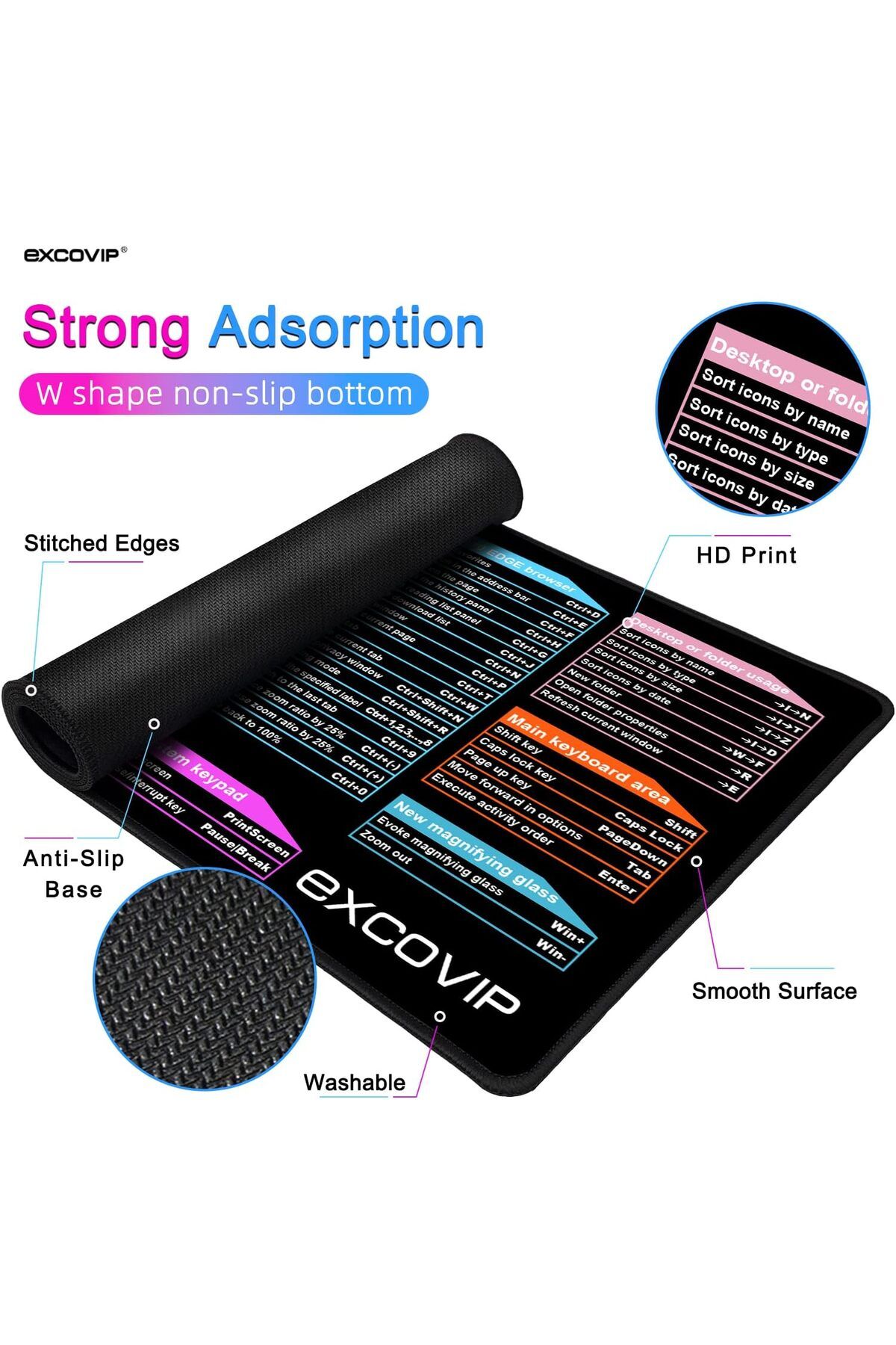 erorex-لوحة ماوس كبيرة XL، لوحة ماوس اختصار مكتبية ممتدة، لوحة ماوس كمبيوتر، حصيرة مكتب مع خياطة 3
