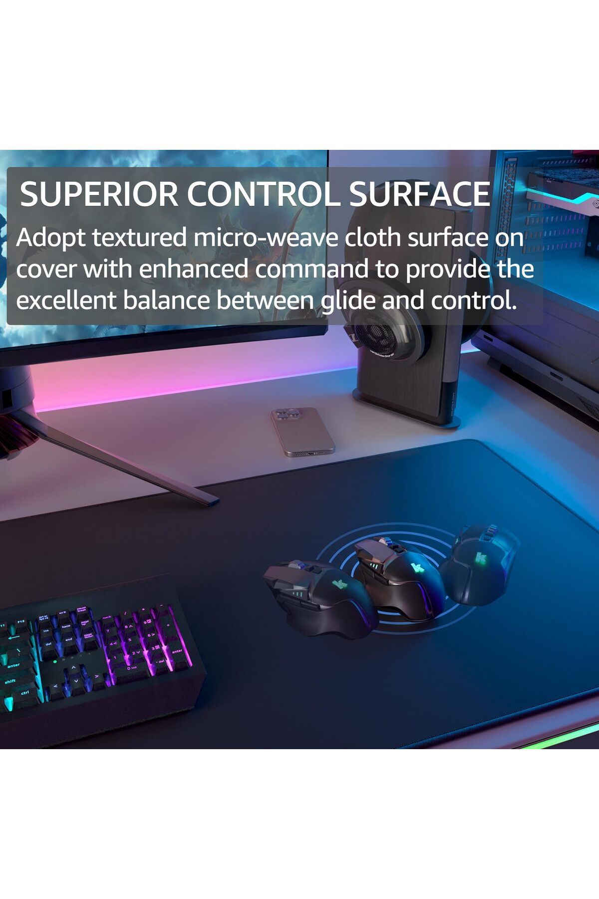 erorex-Large Gaming Mouse Pad With Superior Micro Weave Cloth Extended Desk Mousepad With Stitched Edges 2