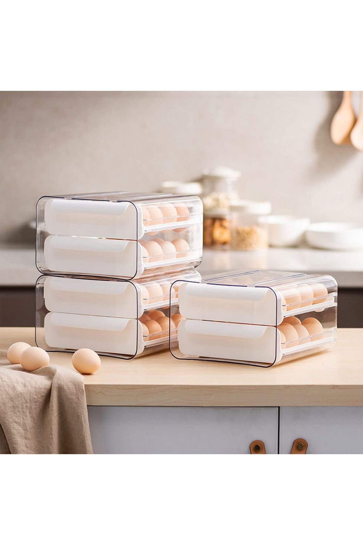 COOYA-Refrigerator Large Capacity Egg Holder,Fresh Egg Storage Container,Stackable Organizer with Handle 7