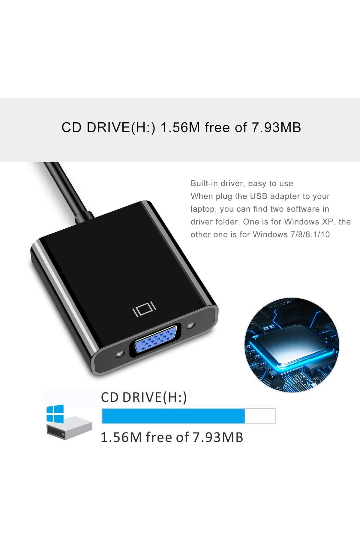 AWH-محول USB 3.0/2.0 إلى VGA - محول فيديو متعدد الشاشات لأجهزة الكمبيوتر والكمبيوتر المحمول والشاشات وأجهزة العرض 4