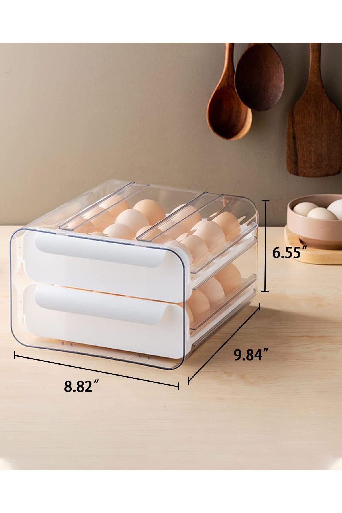 COOYA-Refrigerator Large Capacity Egg Holder,Fresh Egg Storage Container,Stackable Organizer with Handle 5