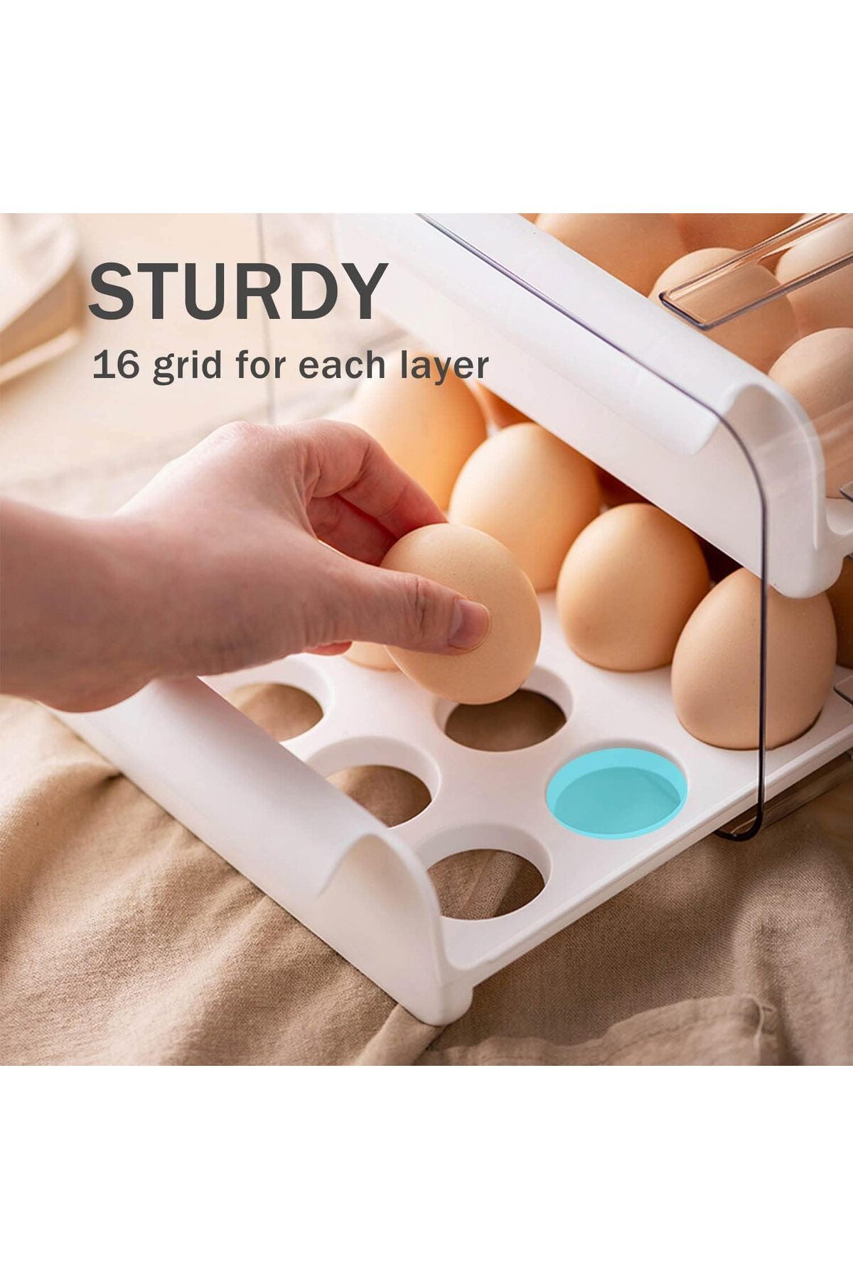 COOYA-Refrigerator Large Capacity Egg Holder,Fresh Egg Storage Container,Stackable Organizer with Handle 3