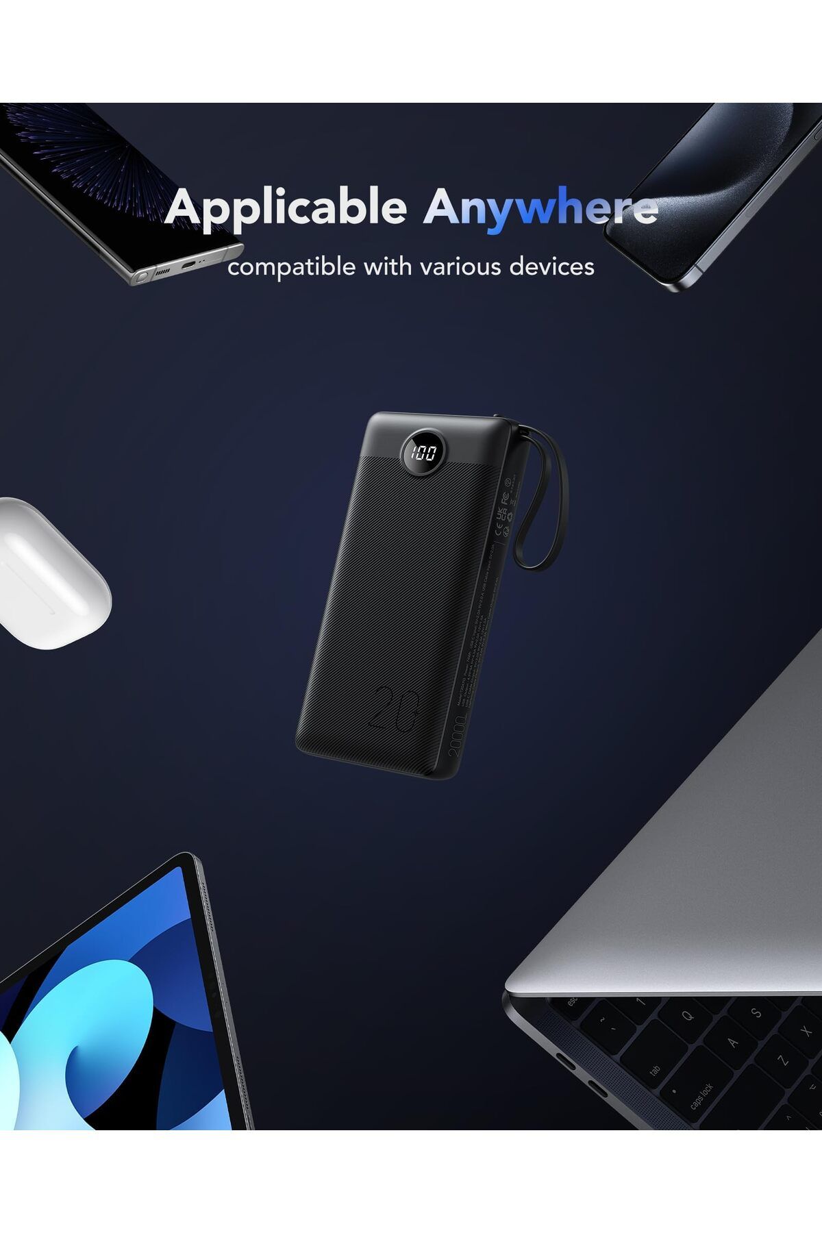 erorex-Power Bank With Built In Cables 20000Mah Usb C 22.5W Fast Charging Portable Charger 4 Output 2 6
