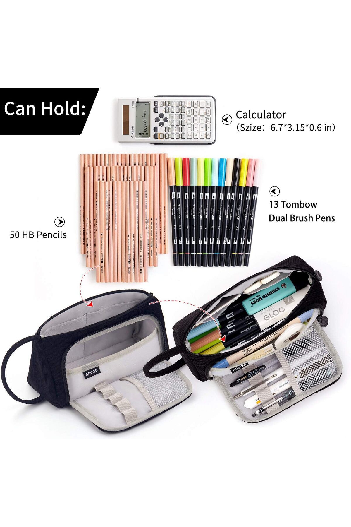 erorex-Big Capacity Pencil Case Canvas High Large Storage Pouch Marker Pen Case Simple Stationery Bag 2