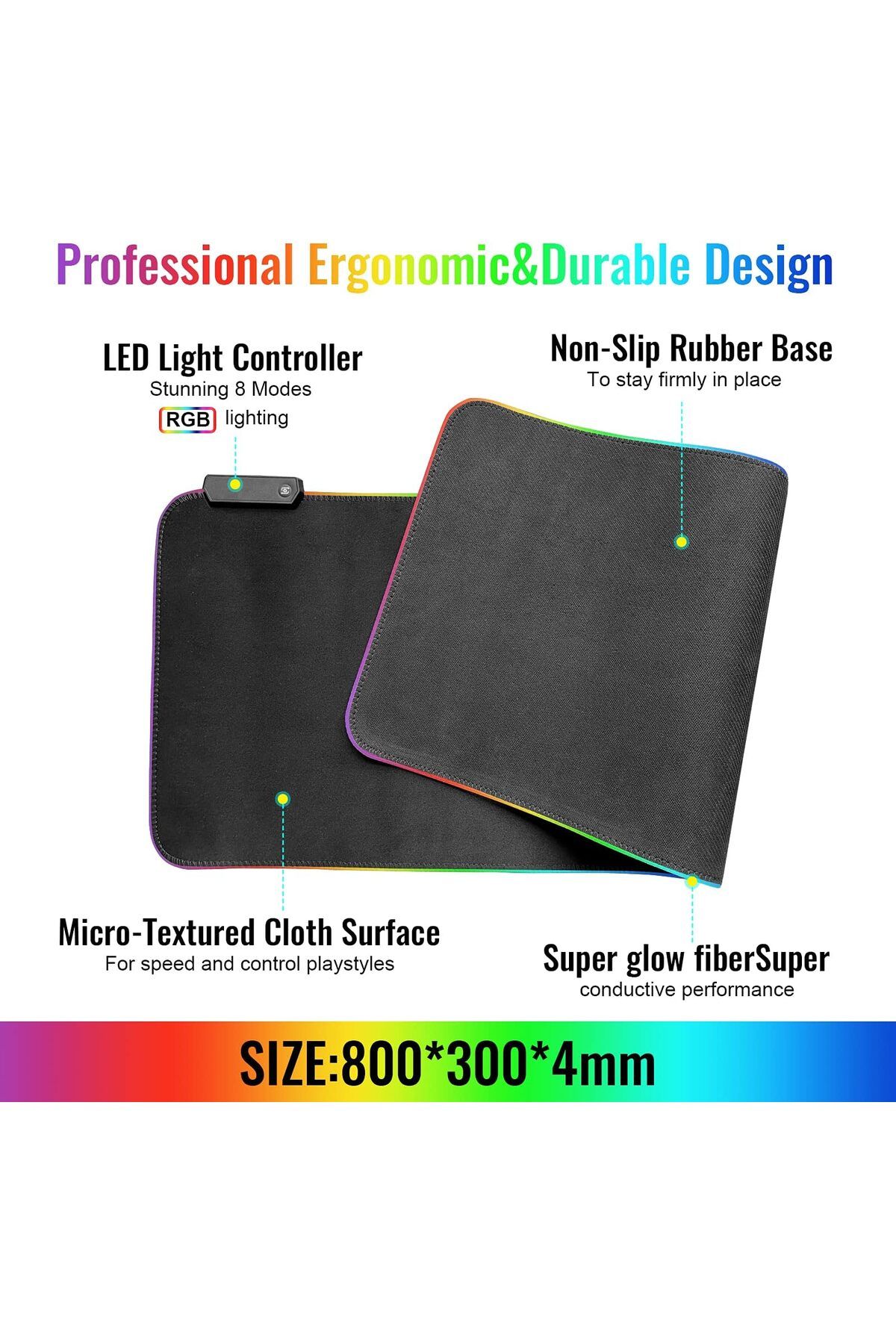 erorex-Gaming Mouse Pad Extra Large Soft Led Extended Mouse Pad 10 Lighting Modes Anti Slip Rubber Base 3