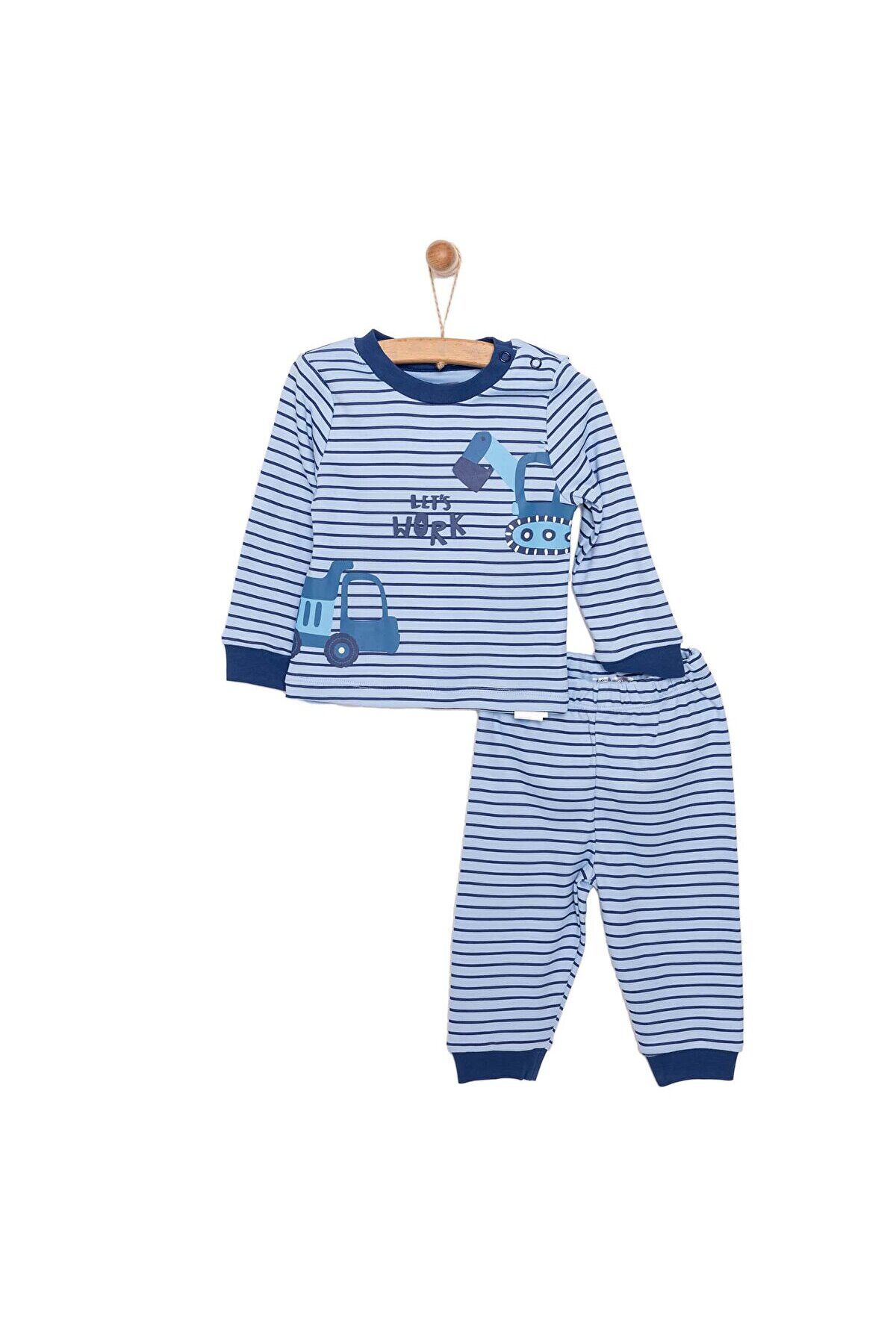 ست لباس خواب نوزاد پسرانه HelloBaby با یقه بلند طرح دار آبی تیره ebebek Hello Baby
