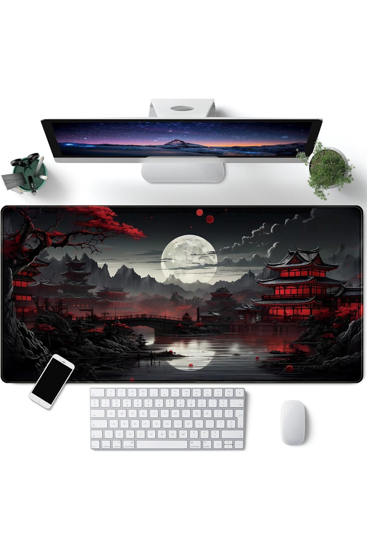 erorex-حصيرة مكتب يابانية Riverside Full Moon Desk Pad أسود أحمر كبير ماوس لوحة ماوس ألعاب ممتدة 1