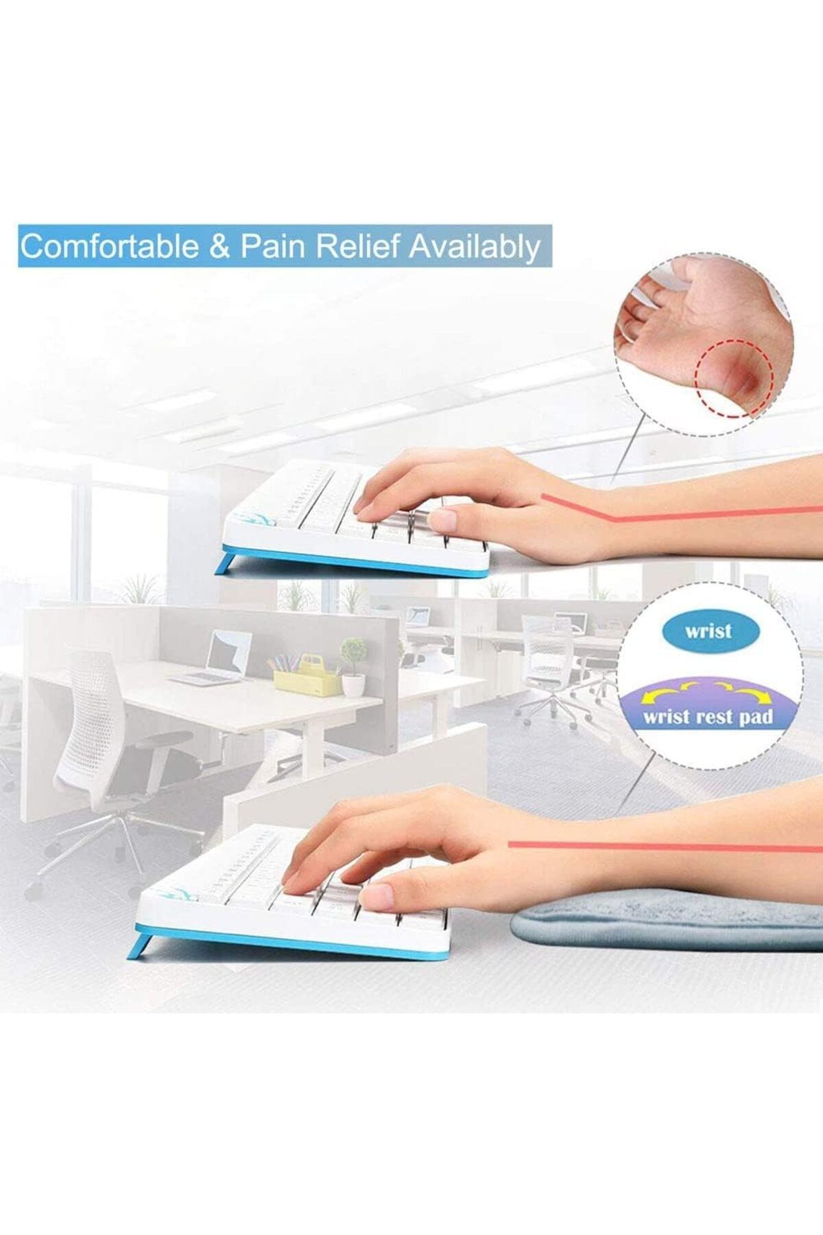 erorex-مجموعتان من وسادات المعصم المريحة للكمبيوتر، مقاس طويل وقصير، مع مسند معصم للوحة المفاتيح 3