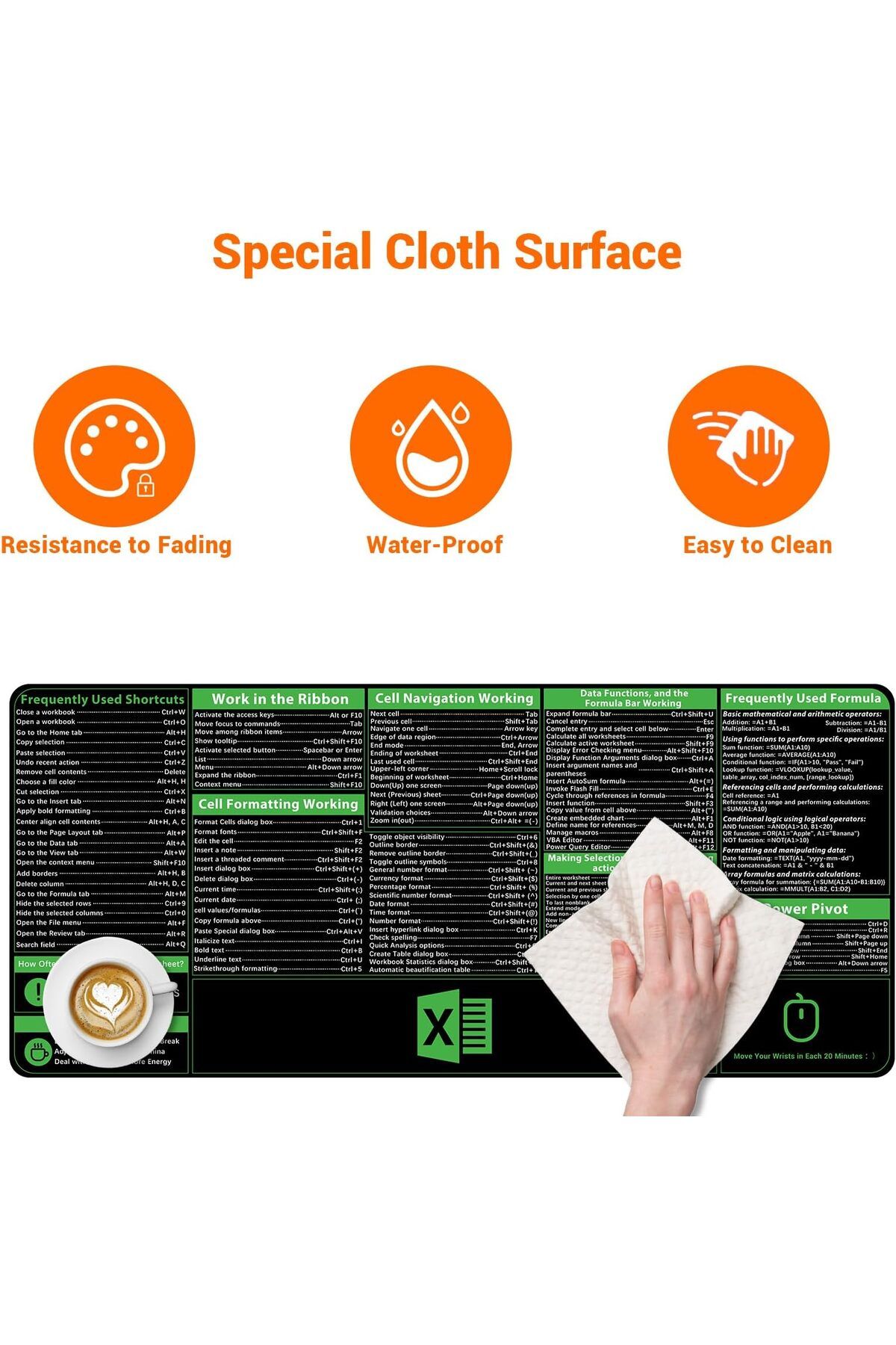 erorex-Excel Shortcuts Mousepad Upgraded Pro Version Extended Office Desk Mat Stitched Edges Non Slip Base 5